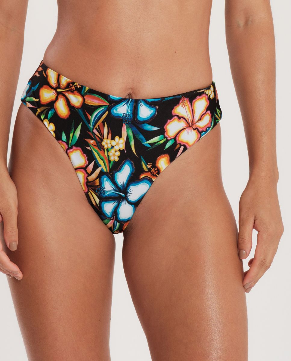 Cueca de Biquíni Culotte Estampada Preto / Laranja-1
