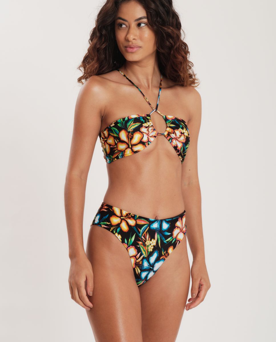 Cueca de Biquíni Culotte Estampada Preto / Laranja-4