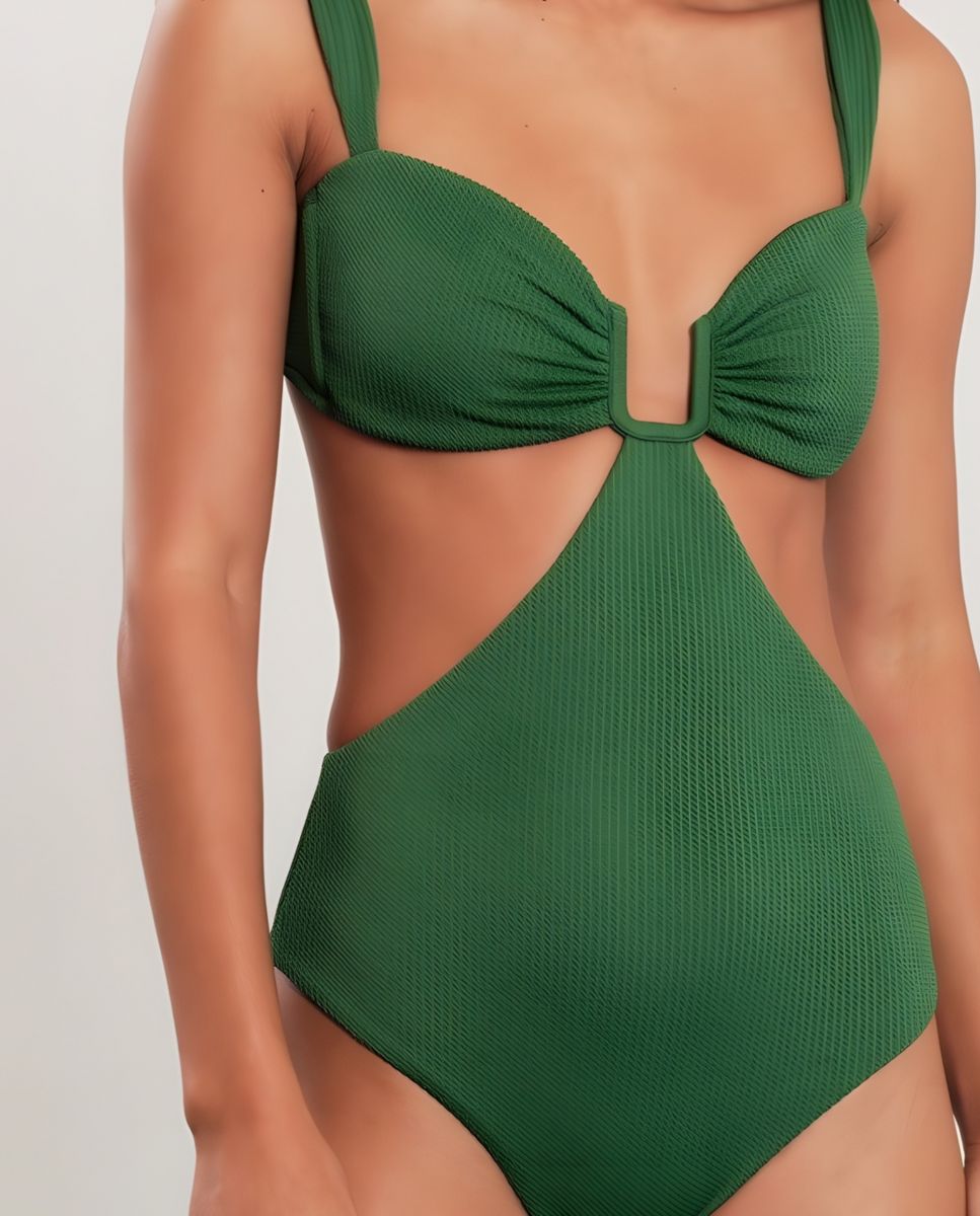 Fato de Banho Trikini Liso com Forro Verde-antiquário-3