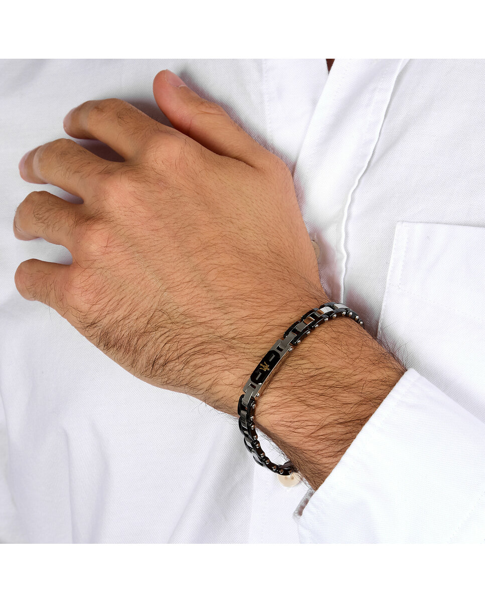 Pulseira Maserati de Aço Prateada Preto / Prata-5