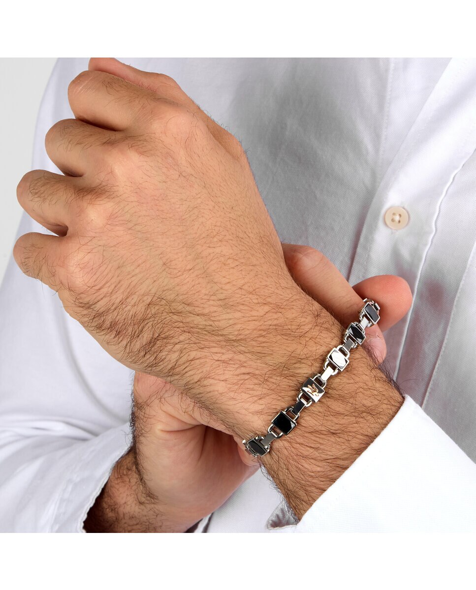 Pulseira Maserati de Aço Prateada Preto / Prata-5