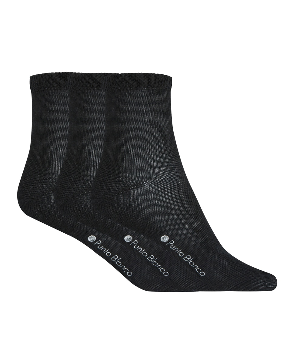 Pack de 3 Pares de Meias Lisas Para Bebé em 100% Algodão Mercerizado Punto Blanco Preto-1