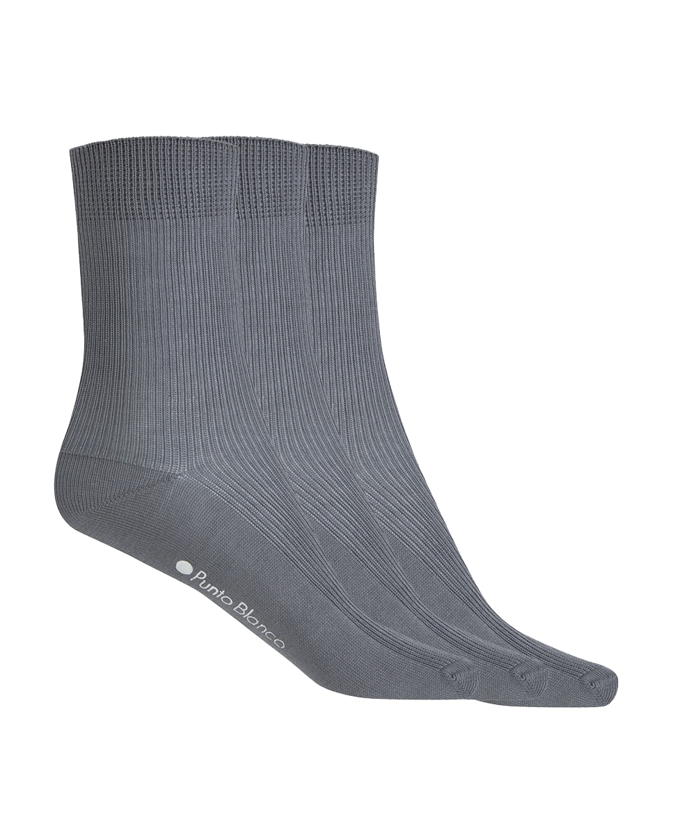 Imagem 0 de Pack de 3 Pares de Meias Caneladas de Algodão Mercerizado