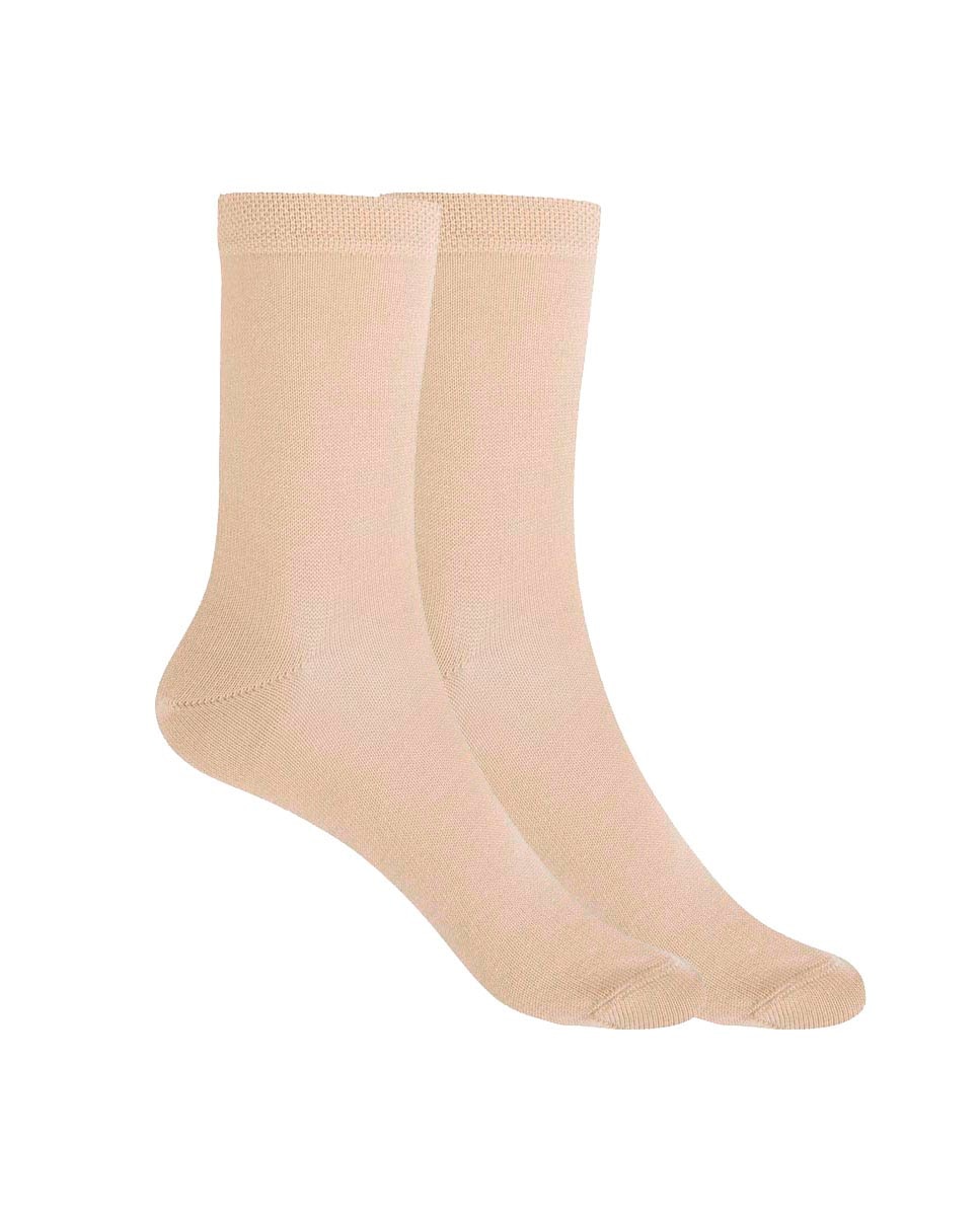 Pack de 2 Pares de Meias de Algodão Lisas Bege-1