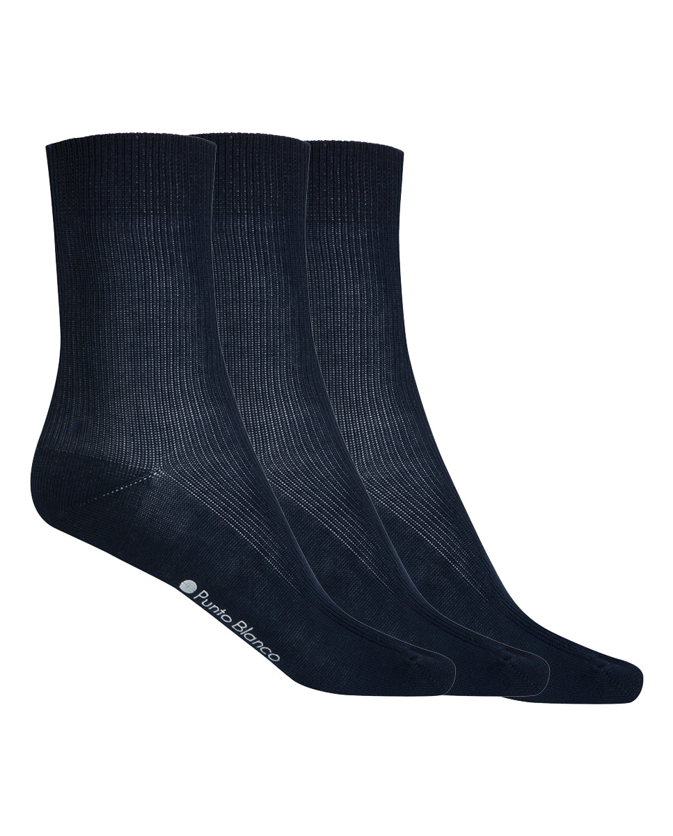 Pack de 3 Pares de Meias Caneladas de Algodão Mercerizado Para Bebé Punto Blanco Azul-marinho-1
