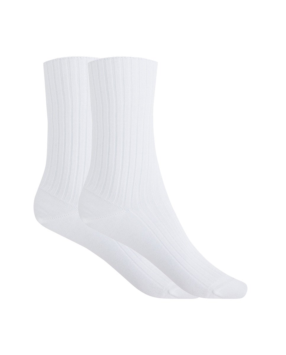 Pack de 2 Pares de Meias Caneladas de Fio Escocês Punto Blanco Branco-1
