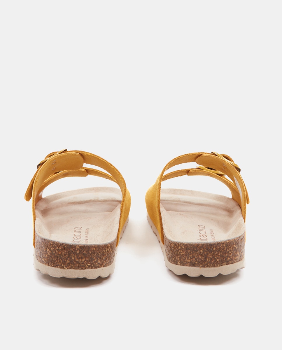 Sandálias Rasas de Camurça Combinada em Âmbar Amarelo-4