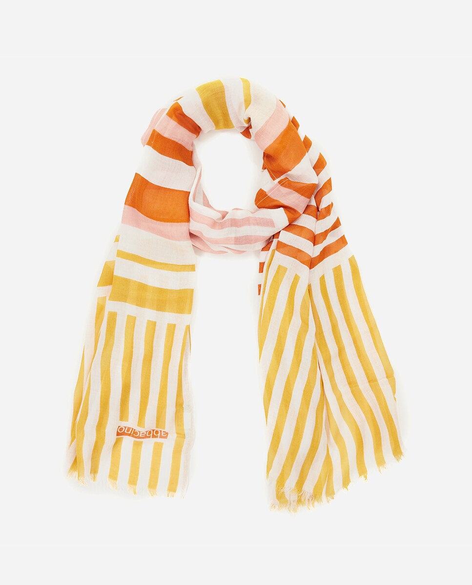 Lenço Summer Song de Viscose com Estampado às Riscas em Amarelo Amarelo-4