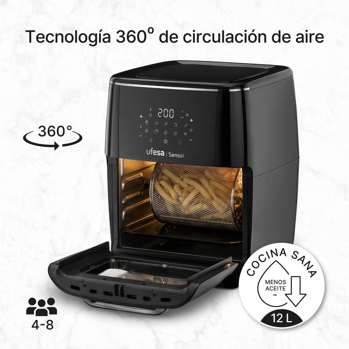 Fritadeira de Ar Quente Ufesa Sensei com capacidade para 12 litros e digital Preto-6