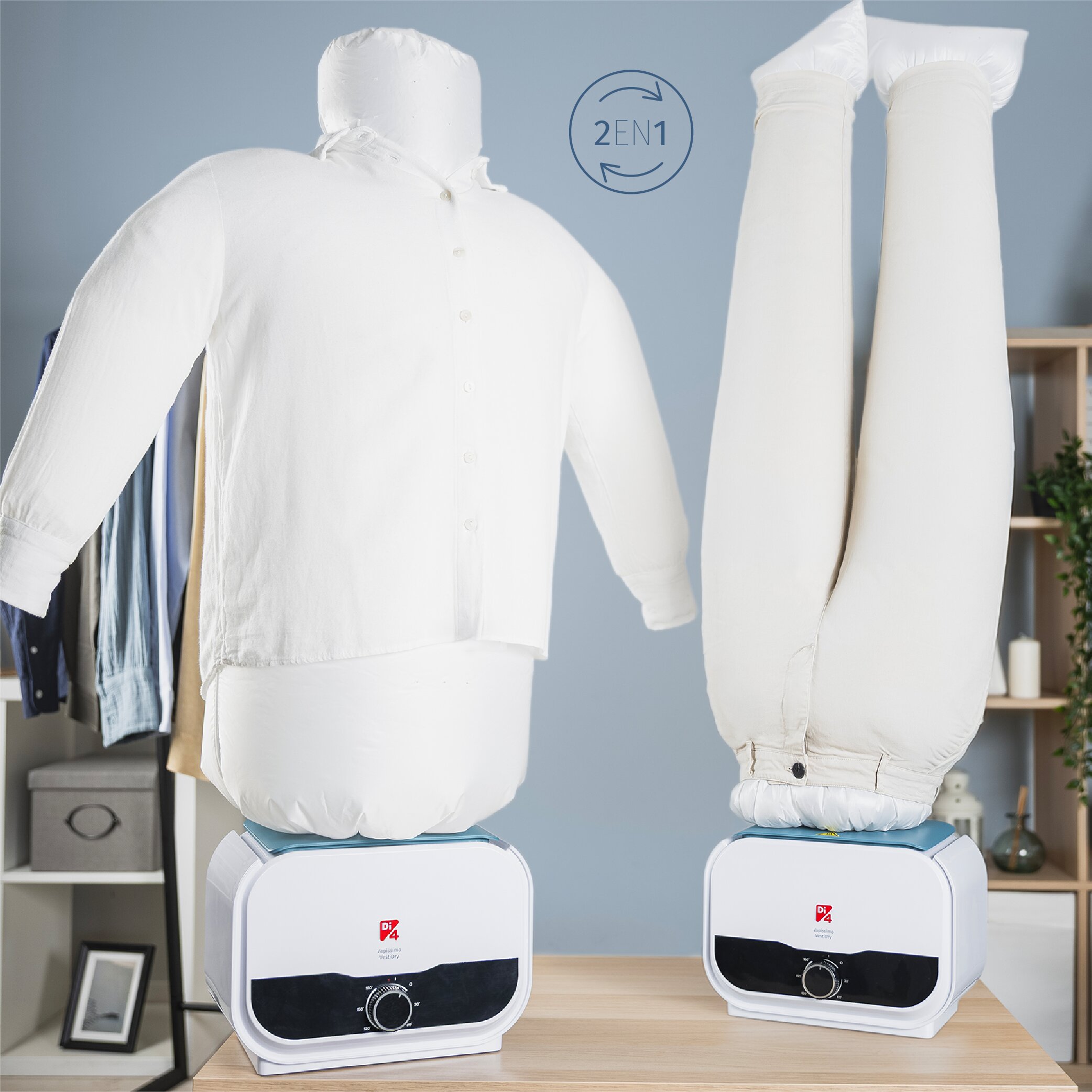 Ferro Vertical e secagem de roupasDI4 Vapissimo Vestidry Branco / Azul-7