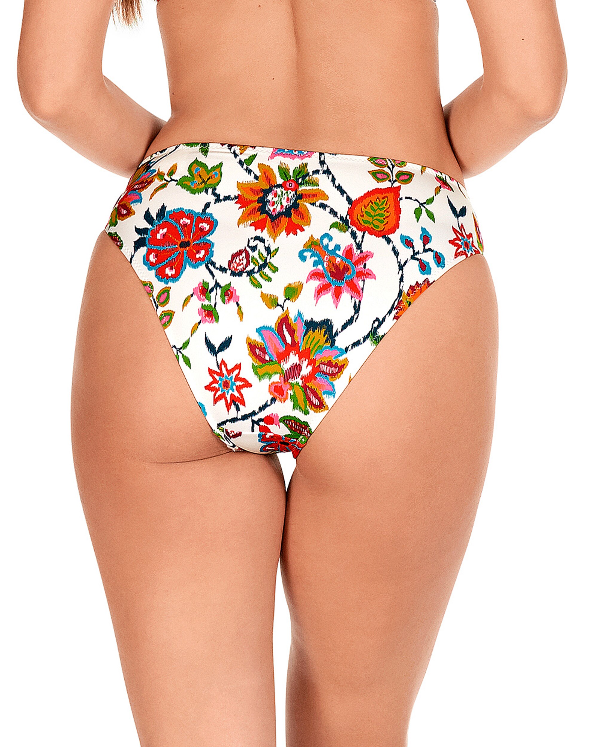 Cueca de Biquíni de Altura Média com Argola de Cores em Tecido Liso Multicolor-2