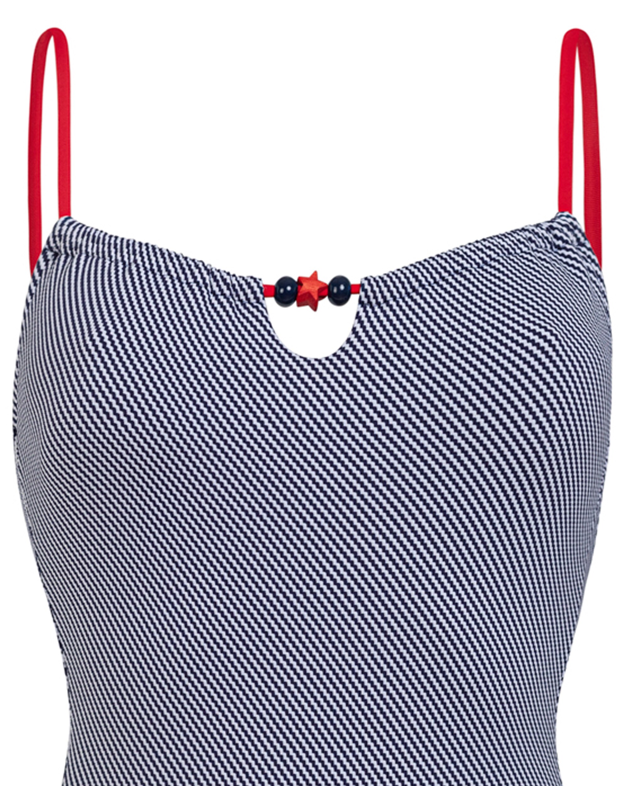 Fato de Banho Infantil com Alças Finas e Estampado às Riscas Azul-2