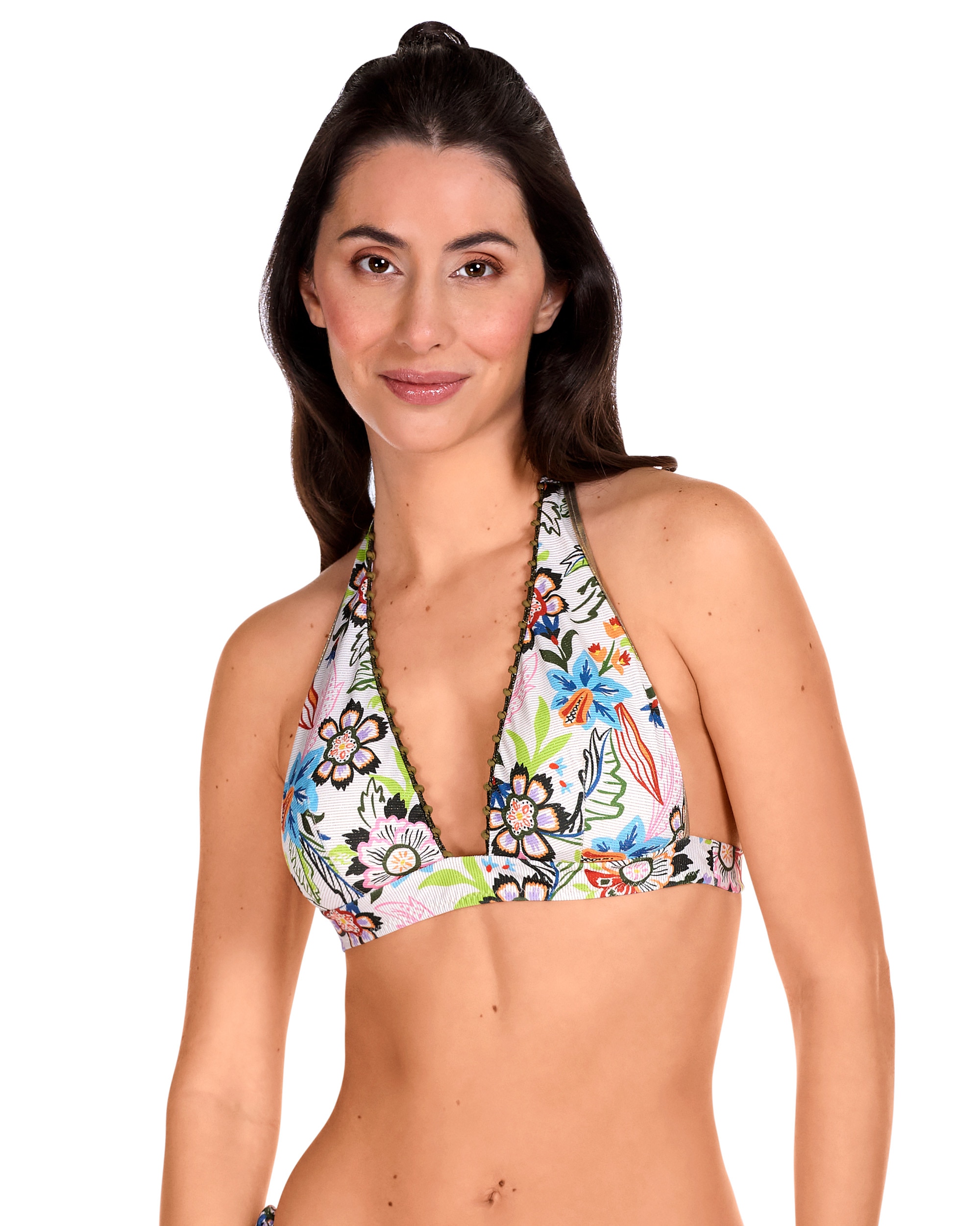 Top de Biquíni Halter com Estampado Floral e Lurex Multicolor-1