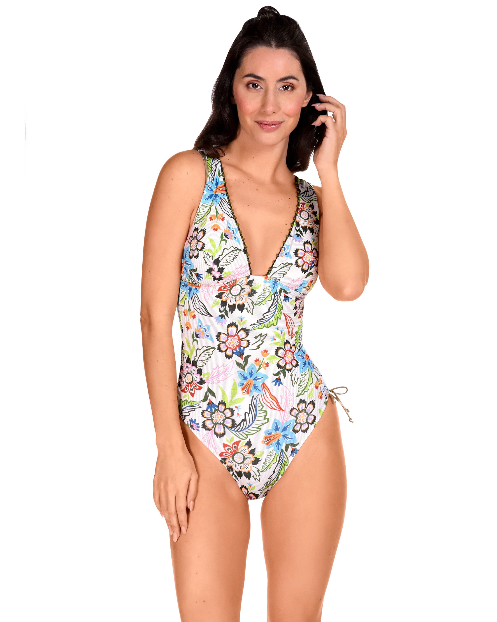 Fato de Banho com Estampado Floral e Lurex Multicolor-1