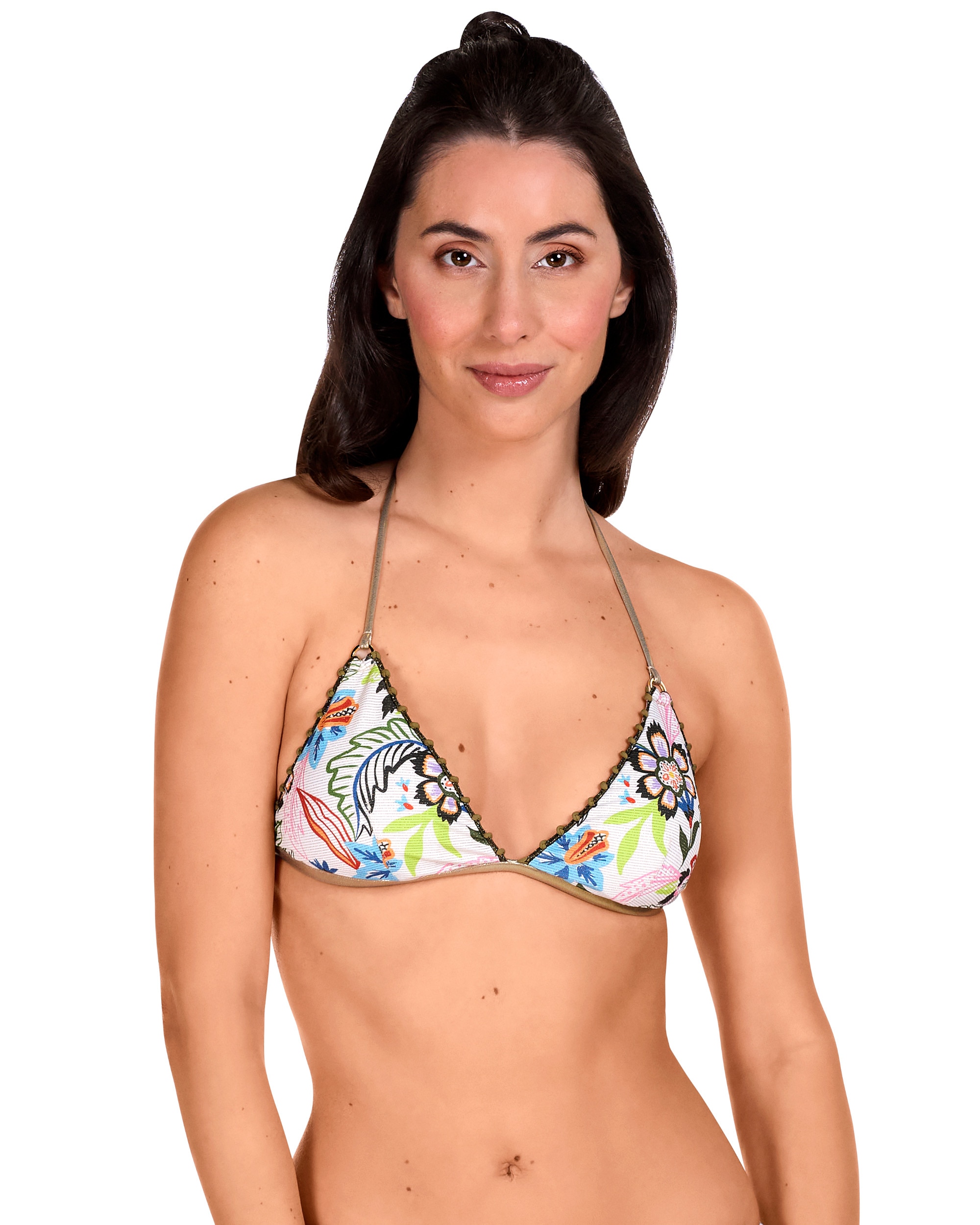 Top de Biquíni de Triângulo em Estampado Floral com Lurex Multicolor-1