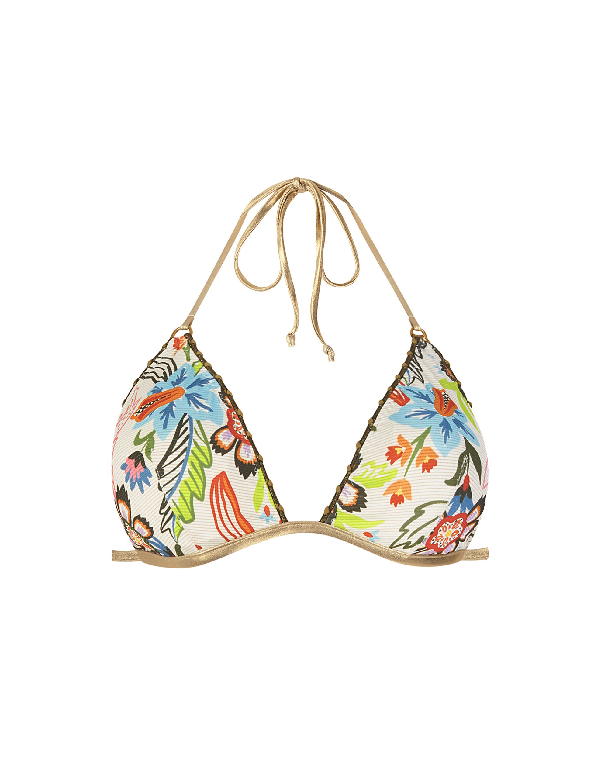 Top de Biquíni de Triângulo em Estampado Floral com Lurex Multicolor-3