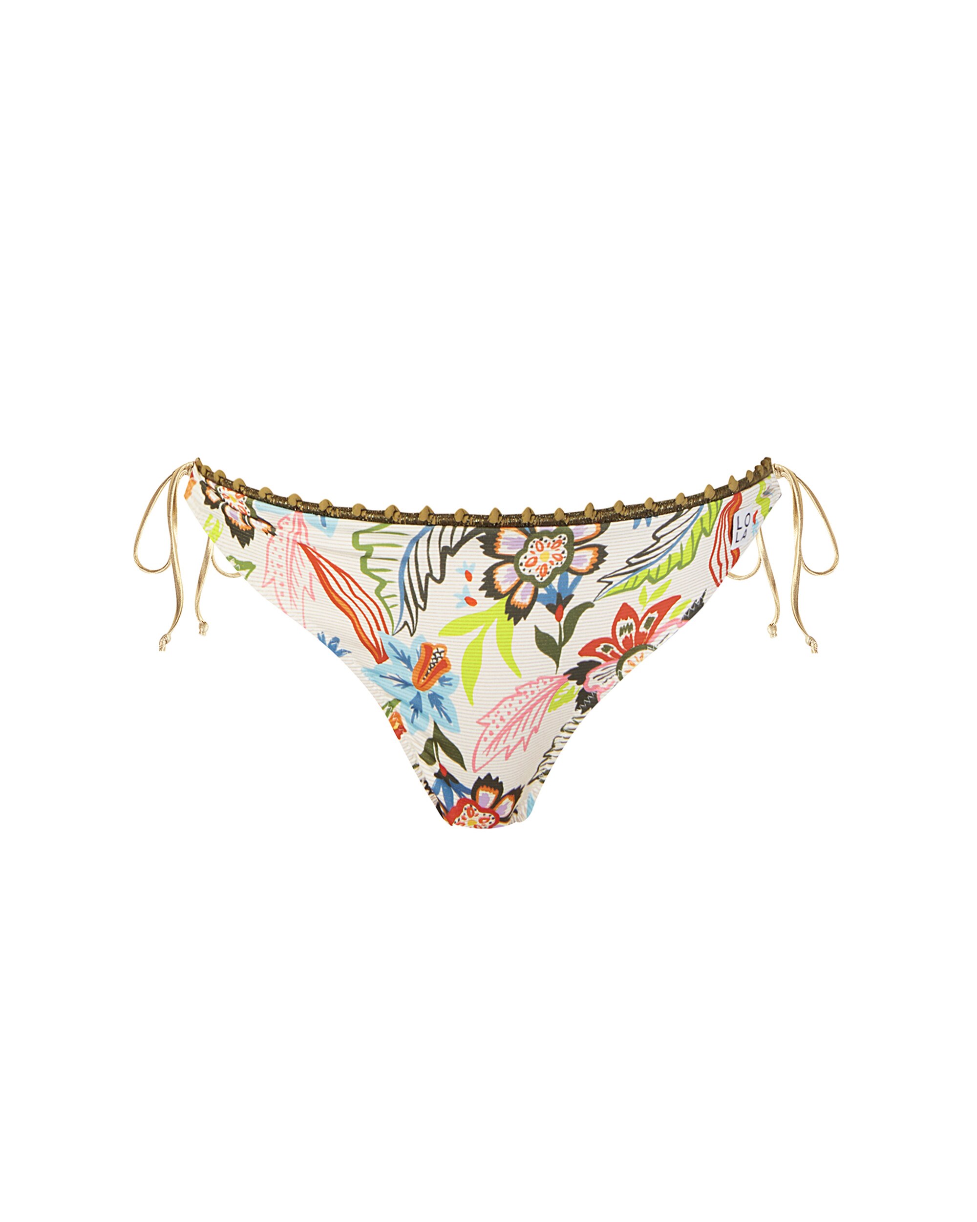 Cueca de Biquíni com Laço Ajustável e Estampado Floral com Lurex Multicolor-3