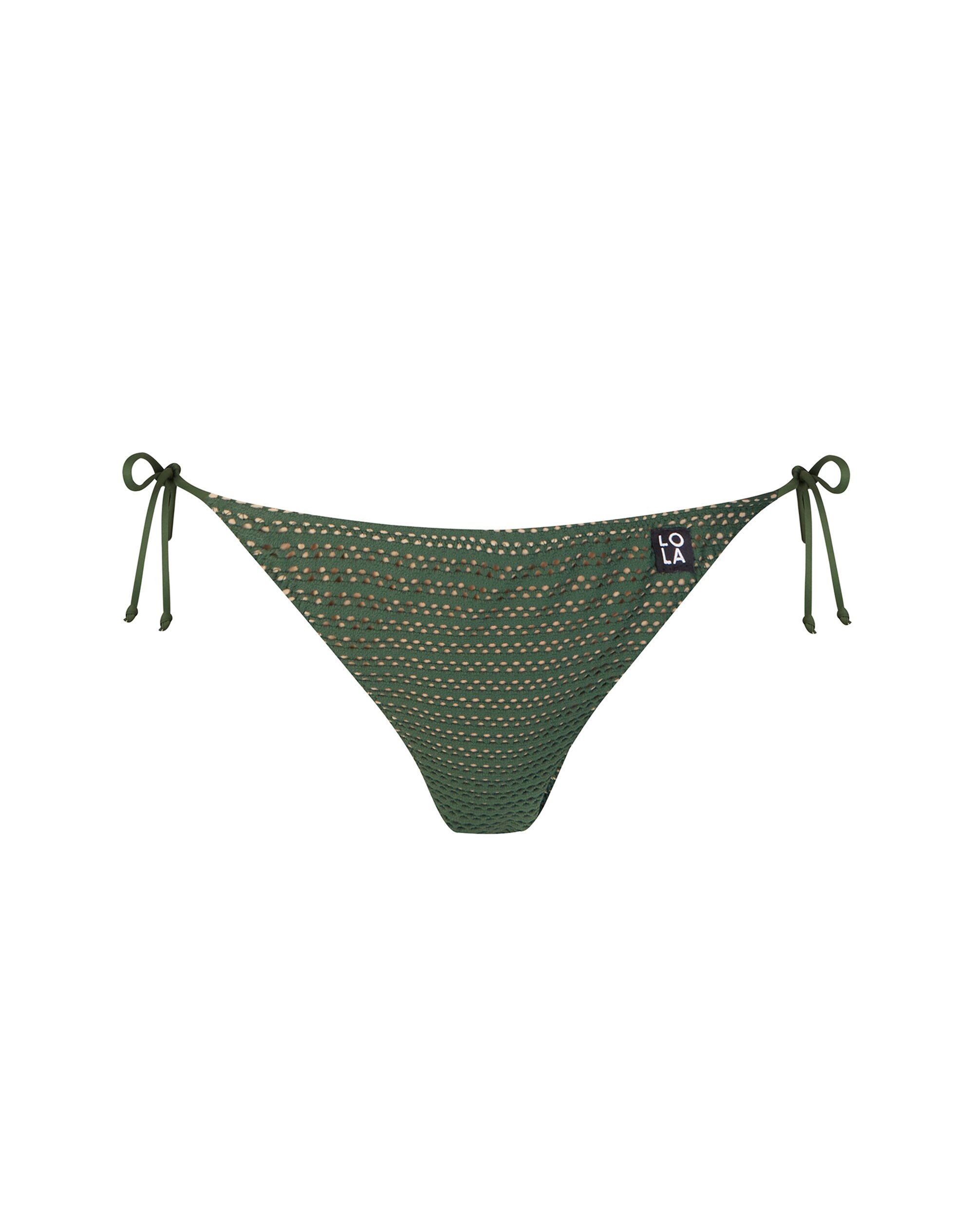 Cueca de Biquíni com Laços em Tecido Perfurado Verde-2