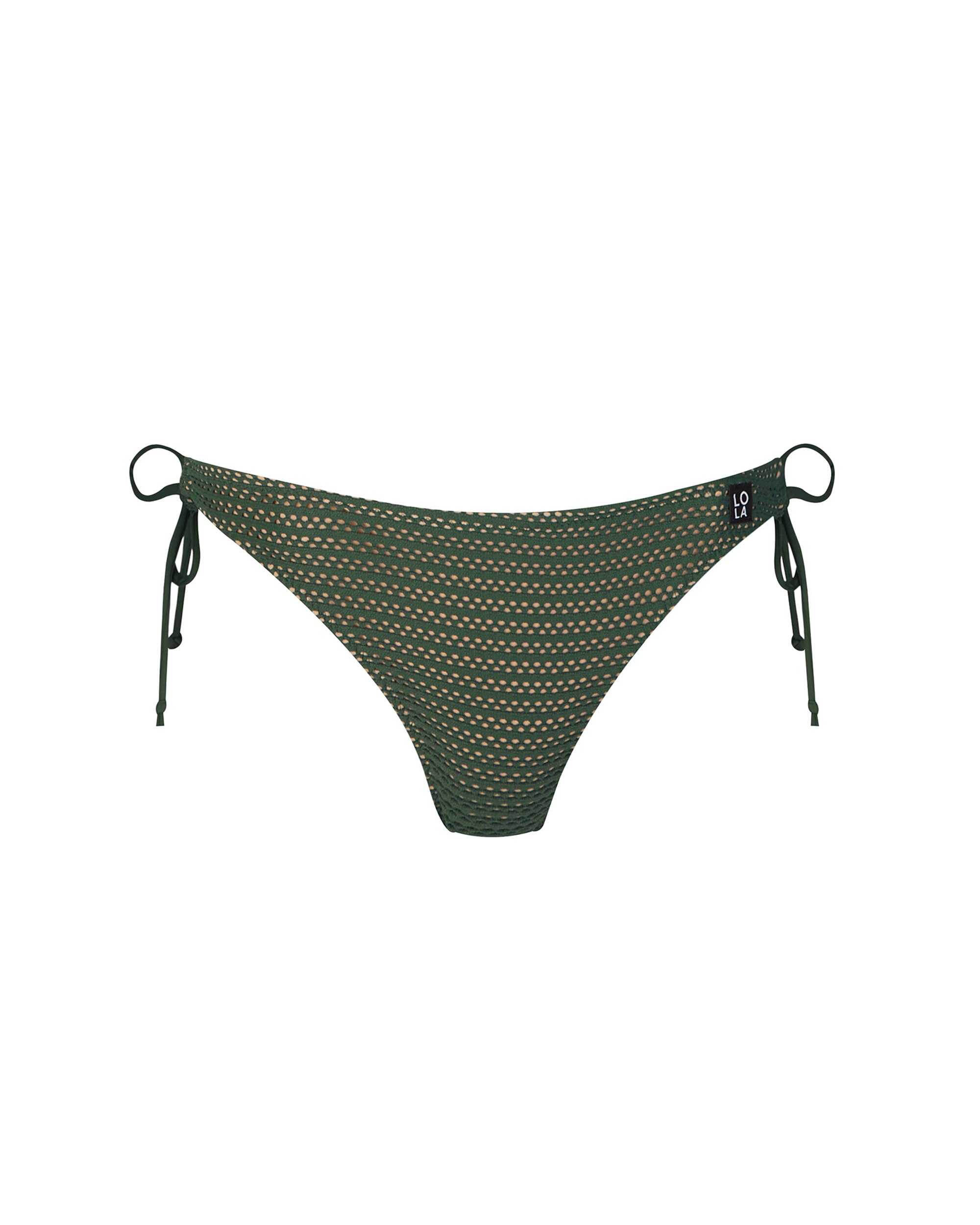 Cueca de Biquíni com Laços em Tecido Perfurado Verde-3