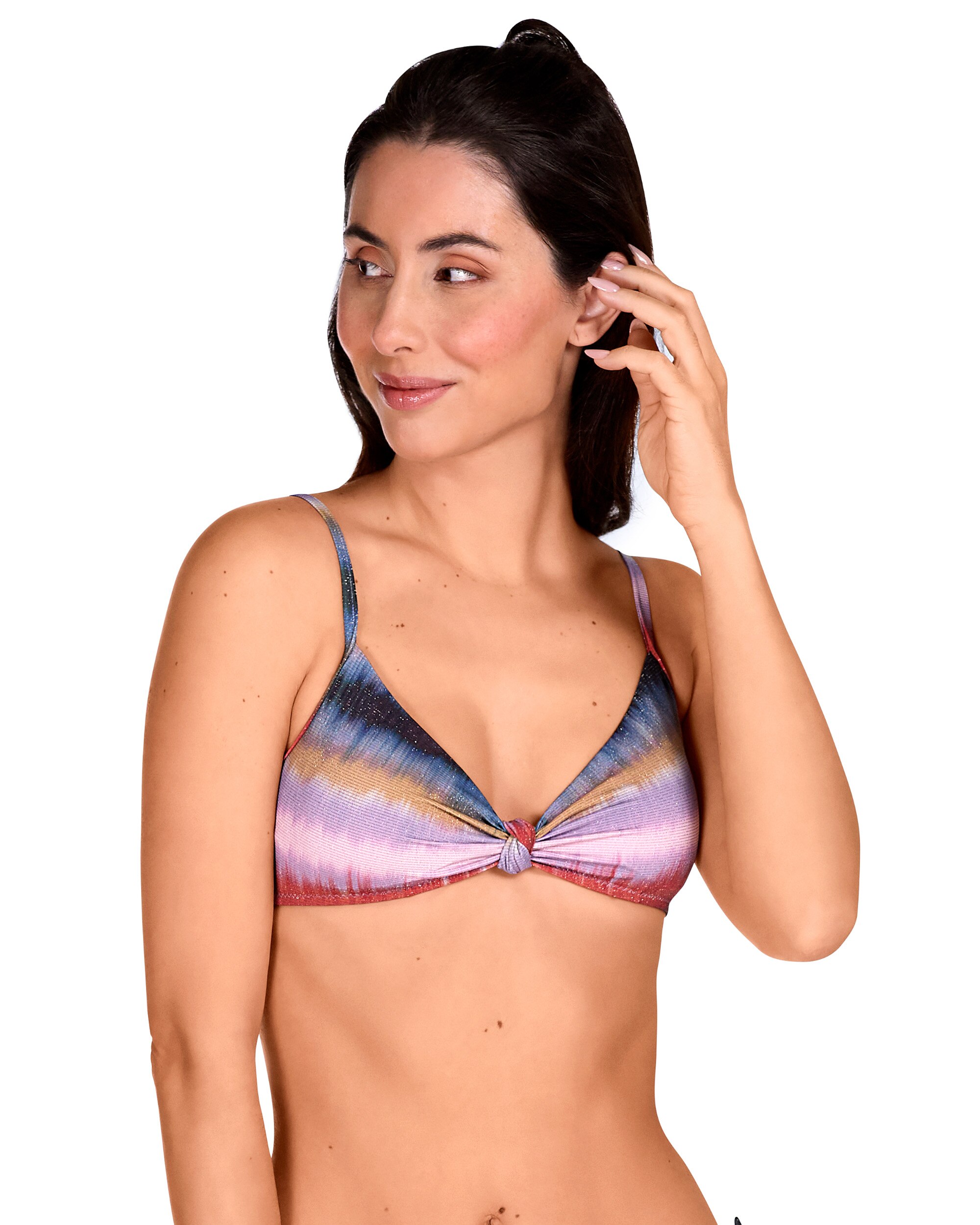 Top de Biquíni Bandeau Estampado com Lurex Multicolor-1