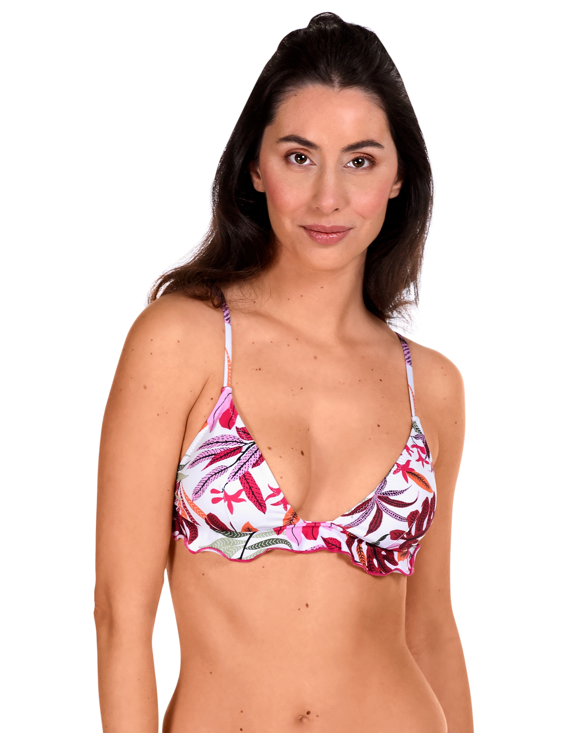 Top de Biquíni Triângulo com Folho e Estampado Floral Multicolor-1