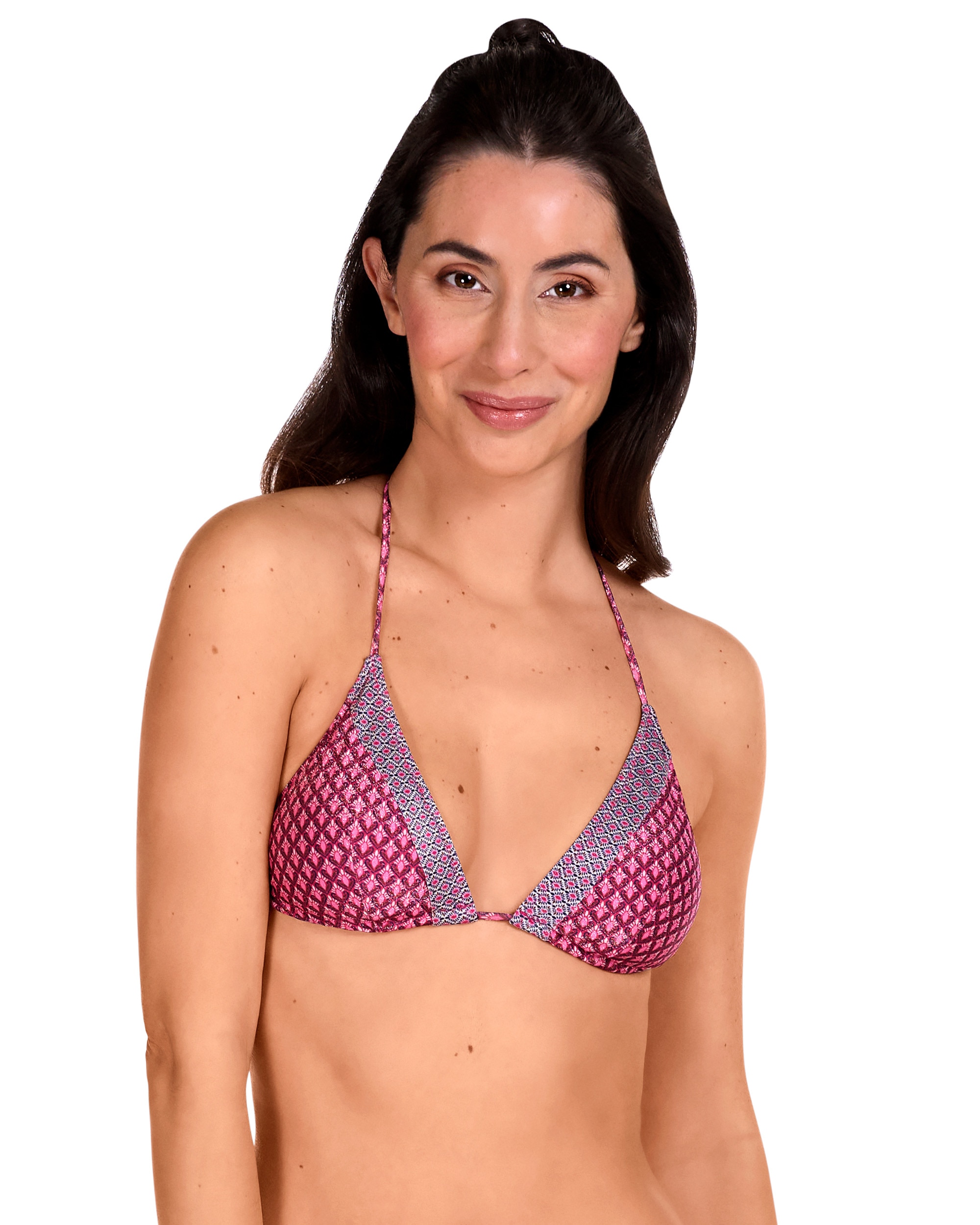 Top de Biquíni de Triângulo Atado ao Pescoço e Costas com Estampado Geométrico Multicolor-1