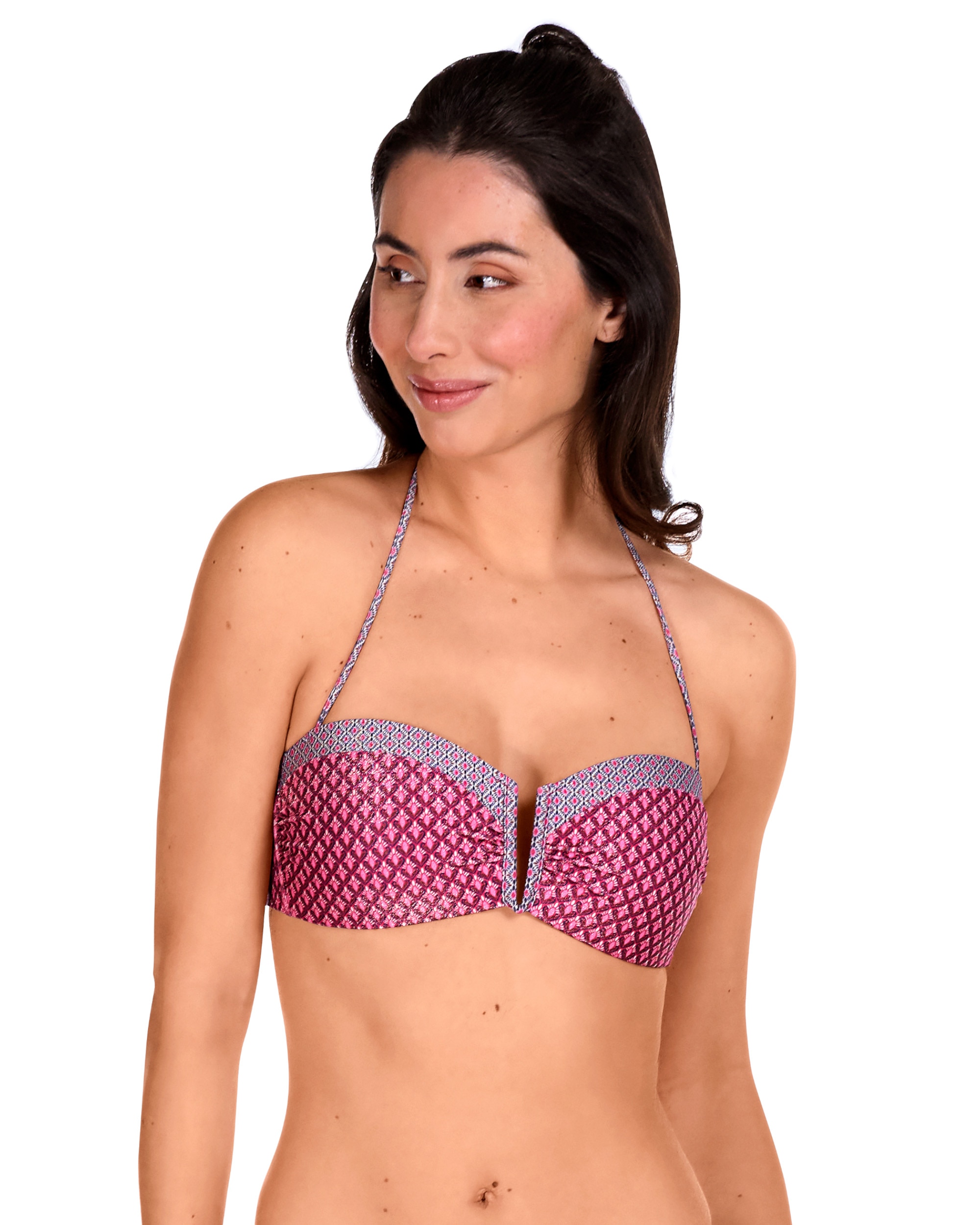 Top de Biquíni Bandeau Atado ao Pescoço com Estampado Geométrico Multicolor-1