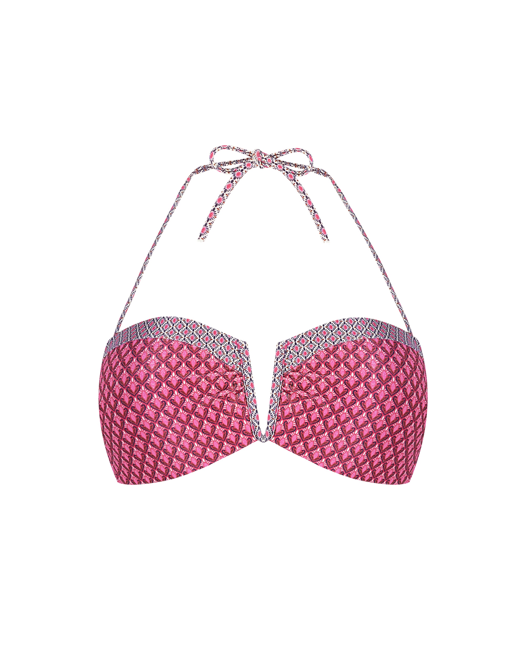 Top de Biquíni Bandeau Atado ao Pescoço com Estampado Geométrico Multicolor-3