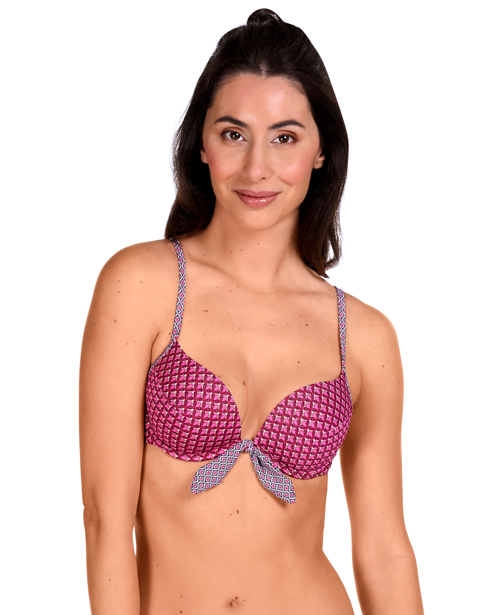 Top de Biquíni Balconette Push-up de Alças Reguláveis com Estampado Geométrico Multicolor-1