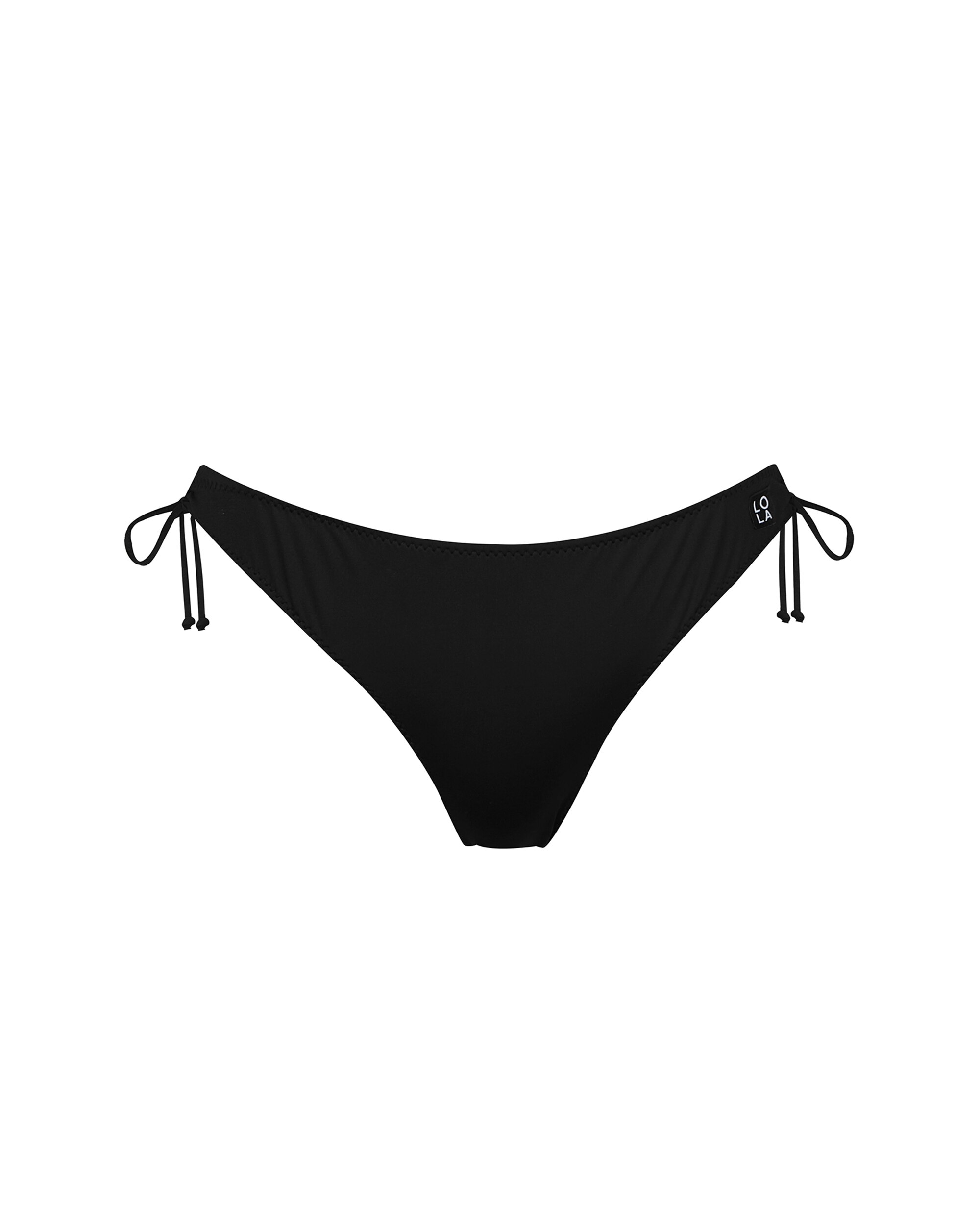 Cueca de Biquíni de Altura Média com Laços Ajustáveis em Tecido Liso Preto-3
