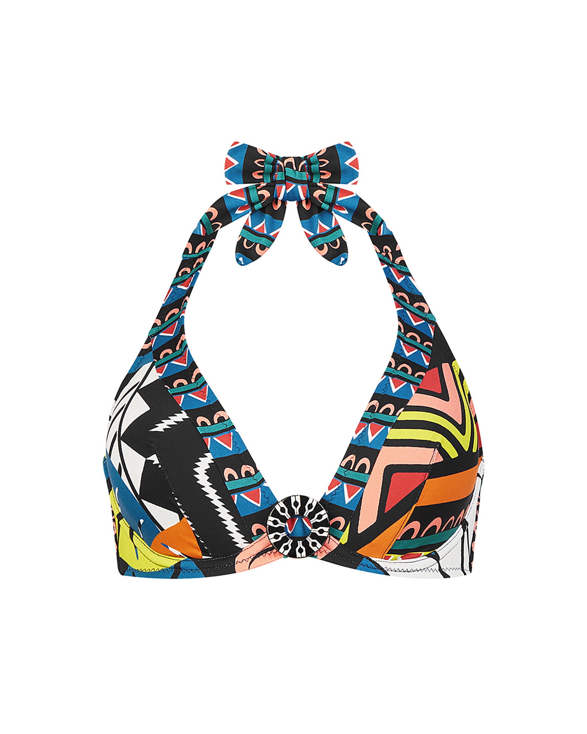 Top de Biquíni da Coleção Passarela com Estampado Geométrico de Cores Vibrantes e Alça Atada ao Pescoço ou Costas Multicolor-3