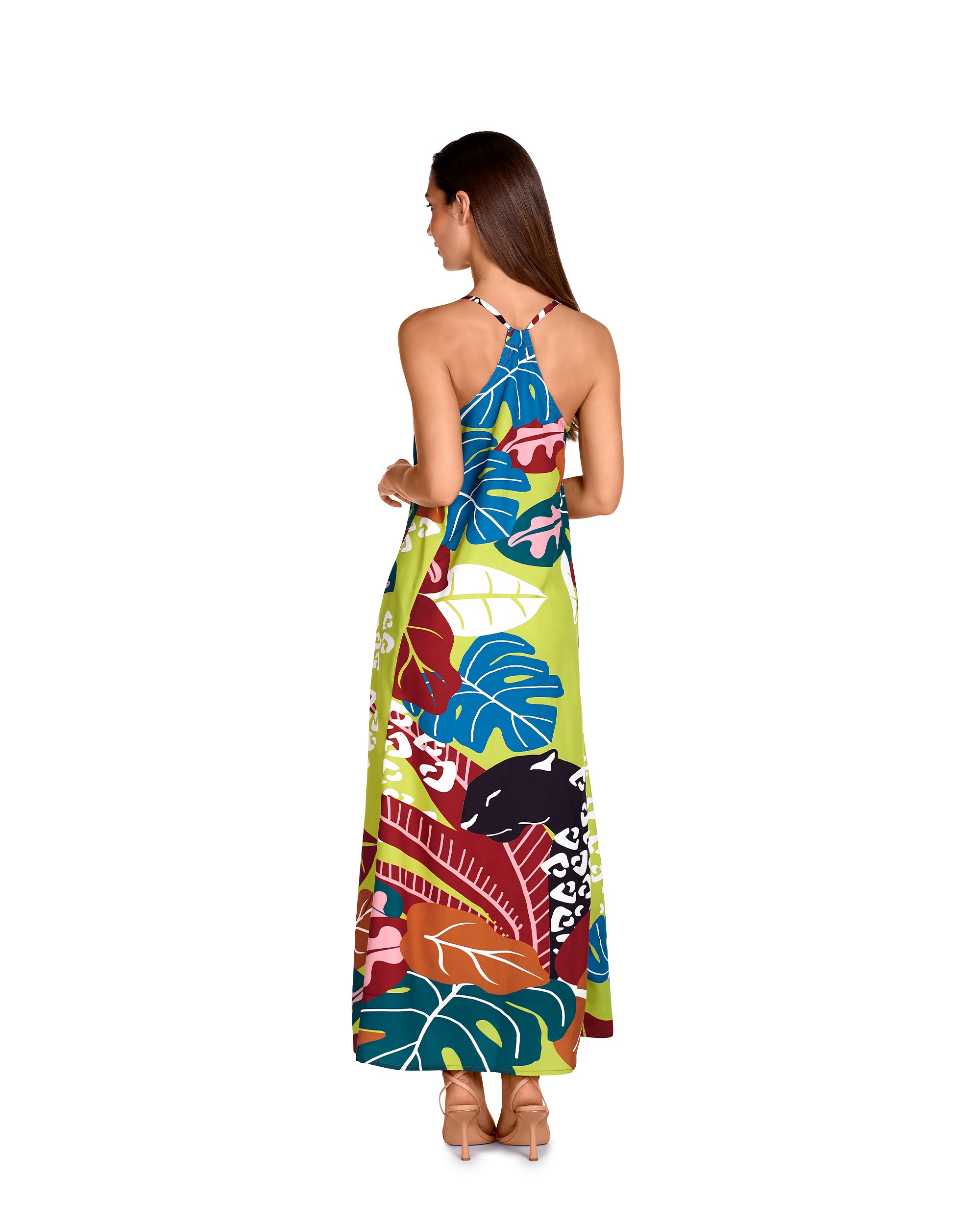 Vestido de Praia da Coleção Passarela de Alças Ajustáveis e Estampado Multicolor de Inspiração Africana Contemporânea Multicolor-2