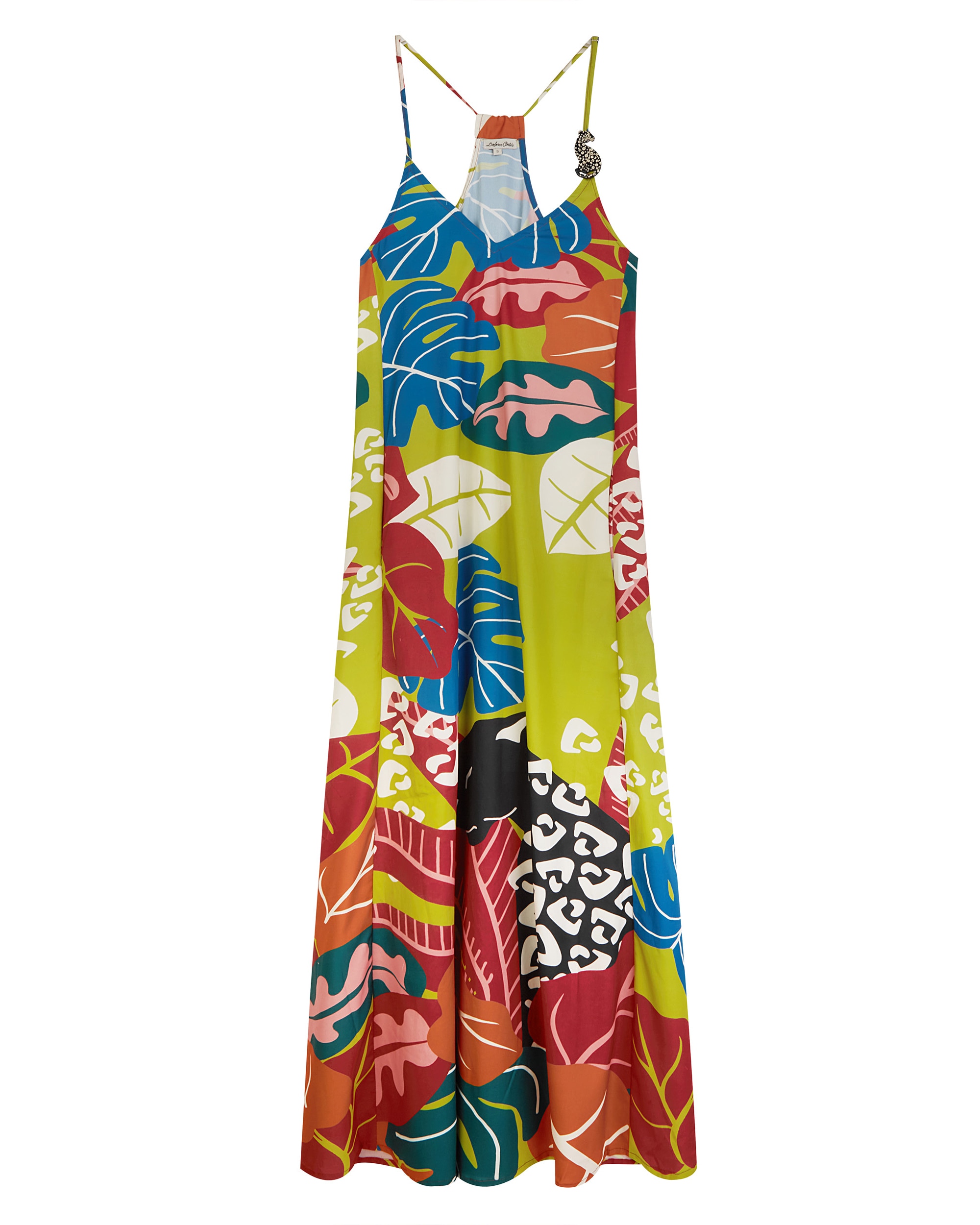 Vestido de Praia da Coleção Passarela de Alças Ajustáveis e Estampado Multicolor de Inspiração Africana Contemporânea Multicolor-3