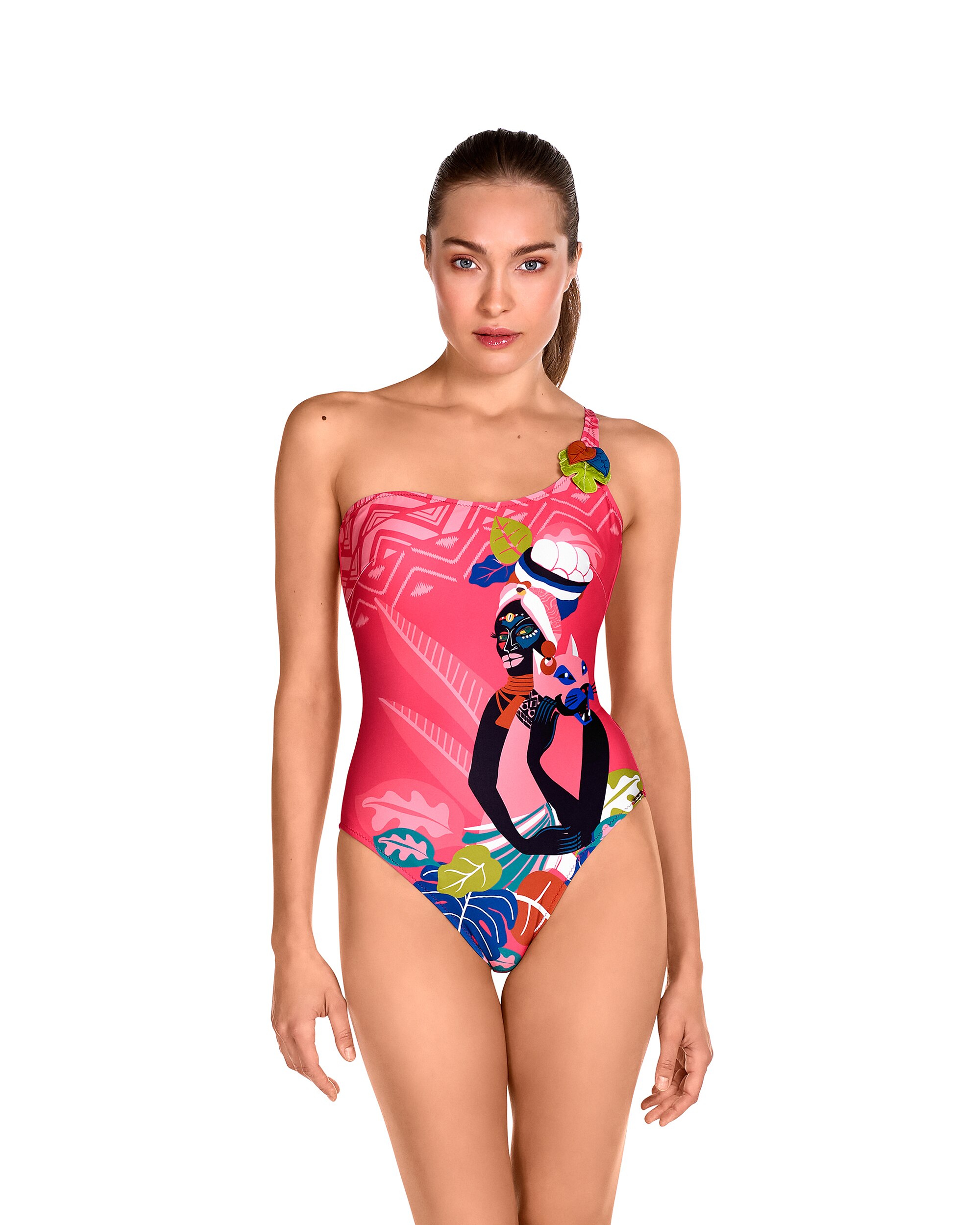 Imagem 0 de Fato de Banho da Coleção Passarela Assimétrico com Alça Regulável e Estampado Posicionado Congo