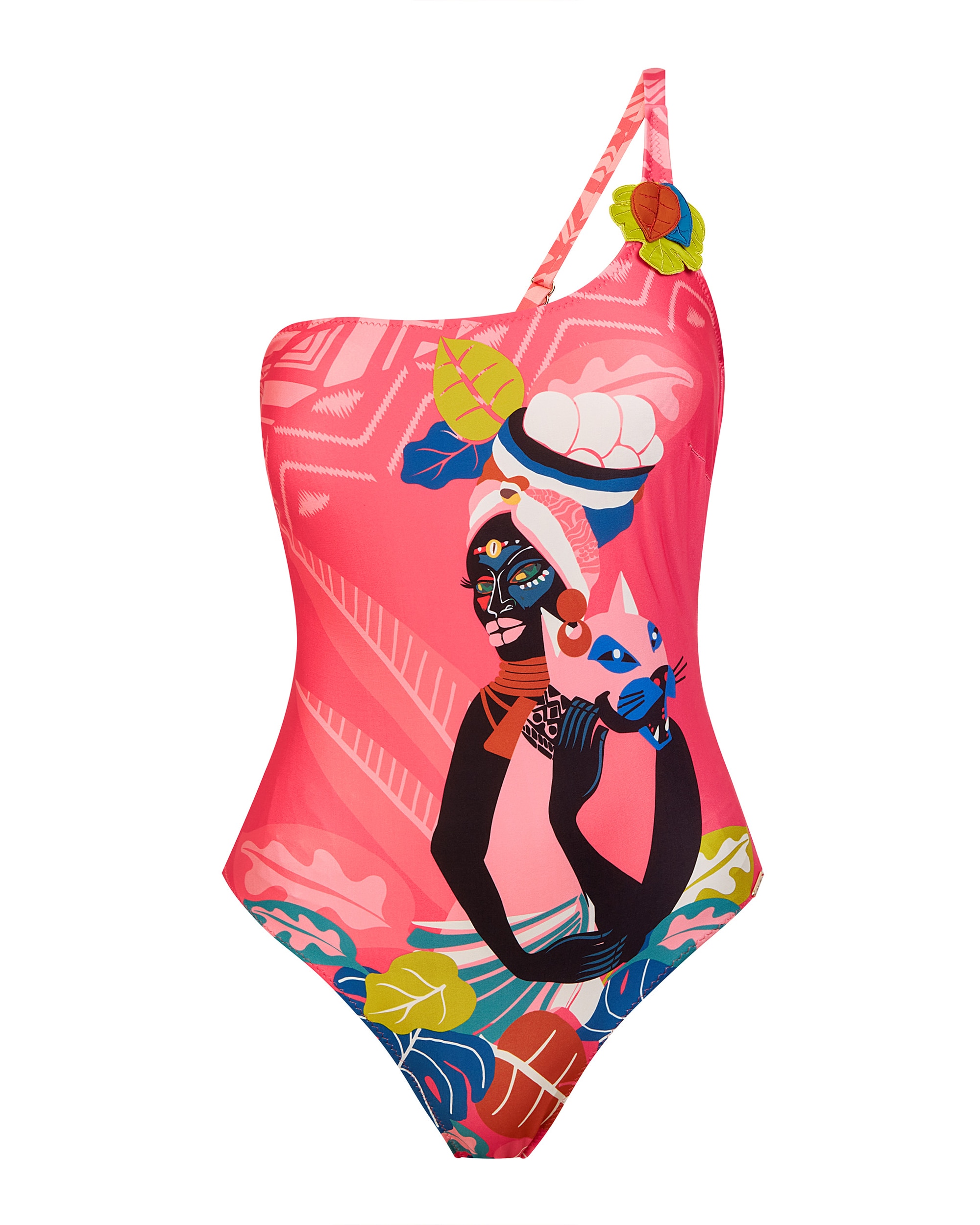 Fato de Banho da Coleção Passarela Assimétrico com Alça Regulável e Estampado Posicionado Congo Multicolor-3