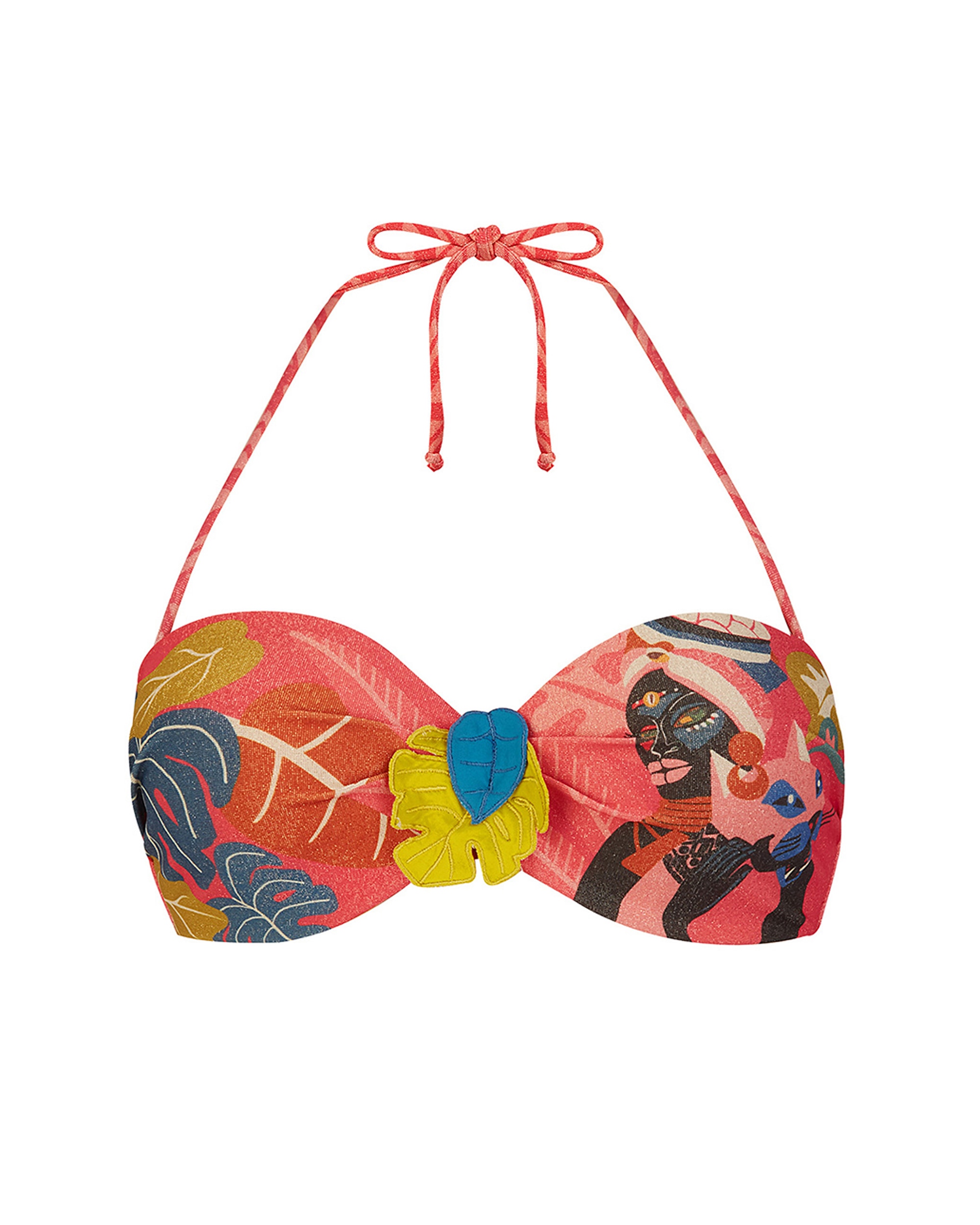 Top de Biquíni Da Coleção Passarela com Opção de Atar na Gola e Estampado Posicionado Congo com Lurex Multicolor-3