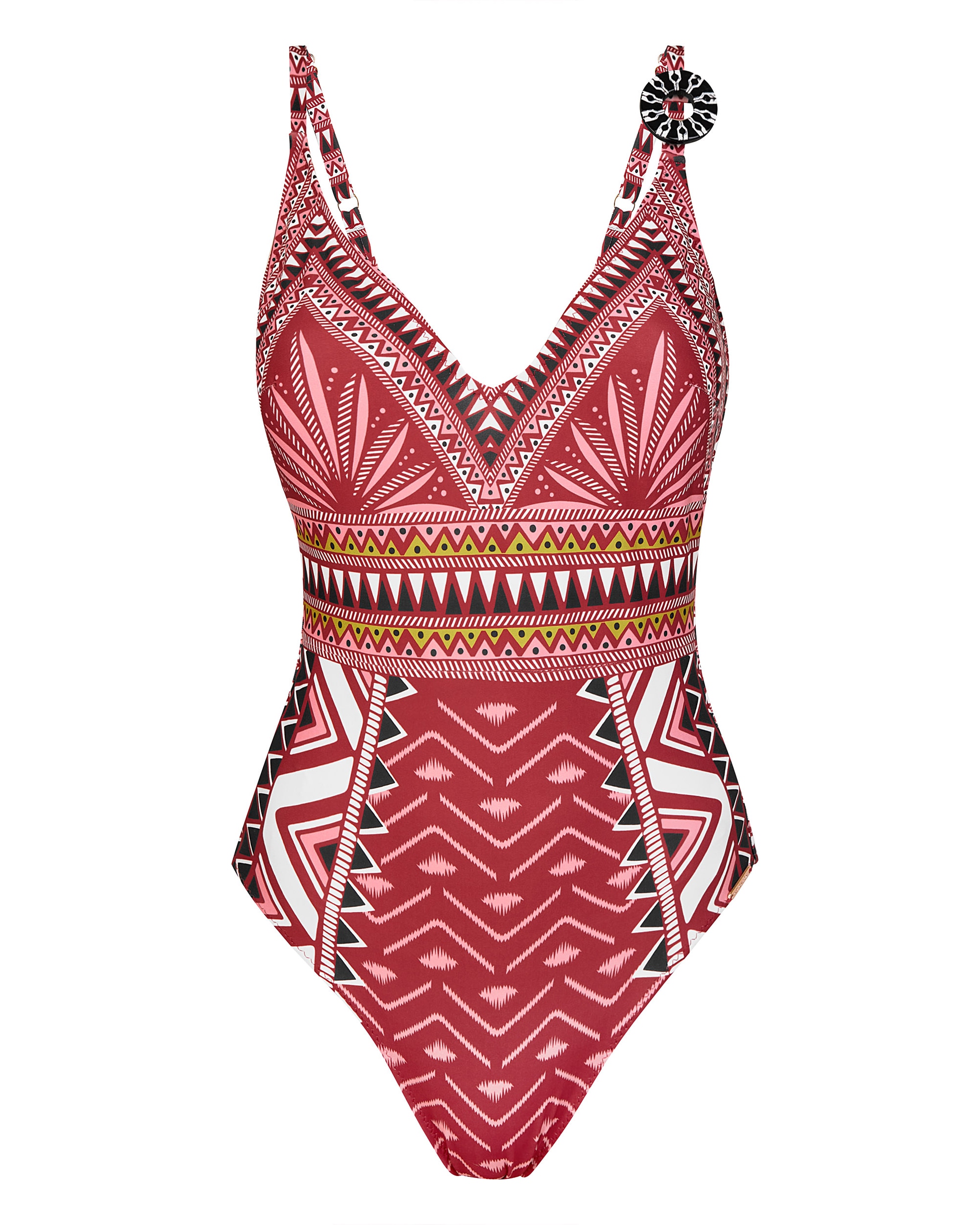Fato de Banho da Coleção Passarela com Alças Reguláveis e Estampado Ankara Vermelho / Branco-3