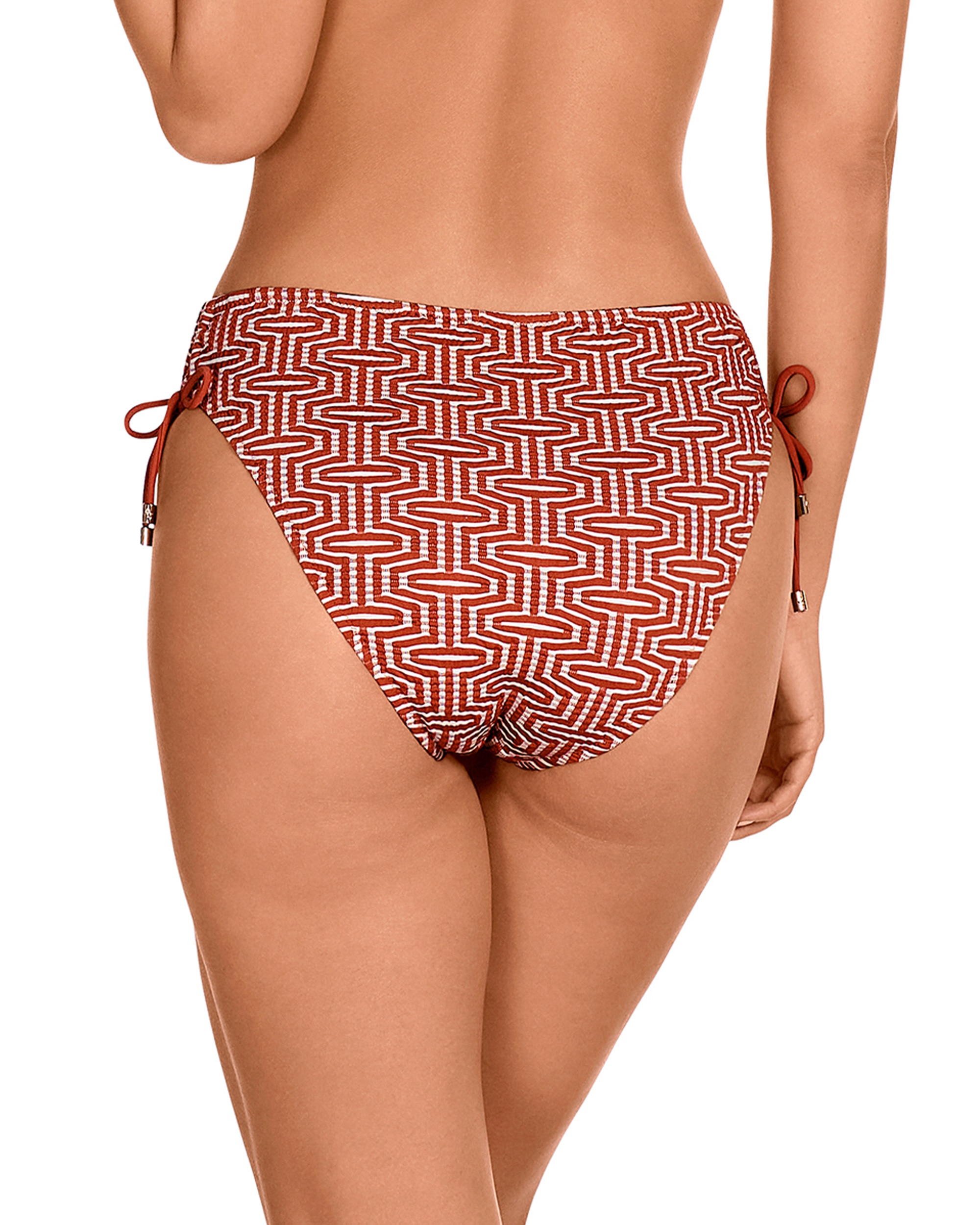 Cueca de Biquíni da Coleção Class de Altura Média com Laços para Ajustar a Medida e Estampado Tanger Laranja-vulcânico-2