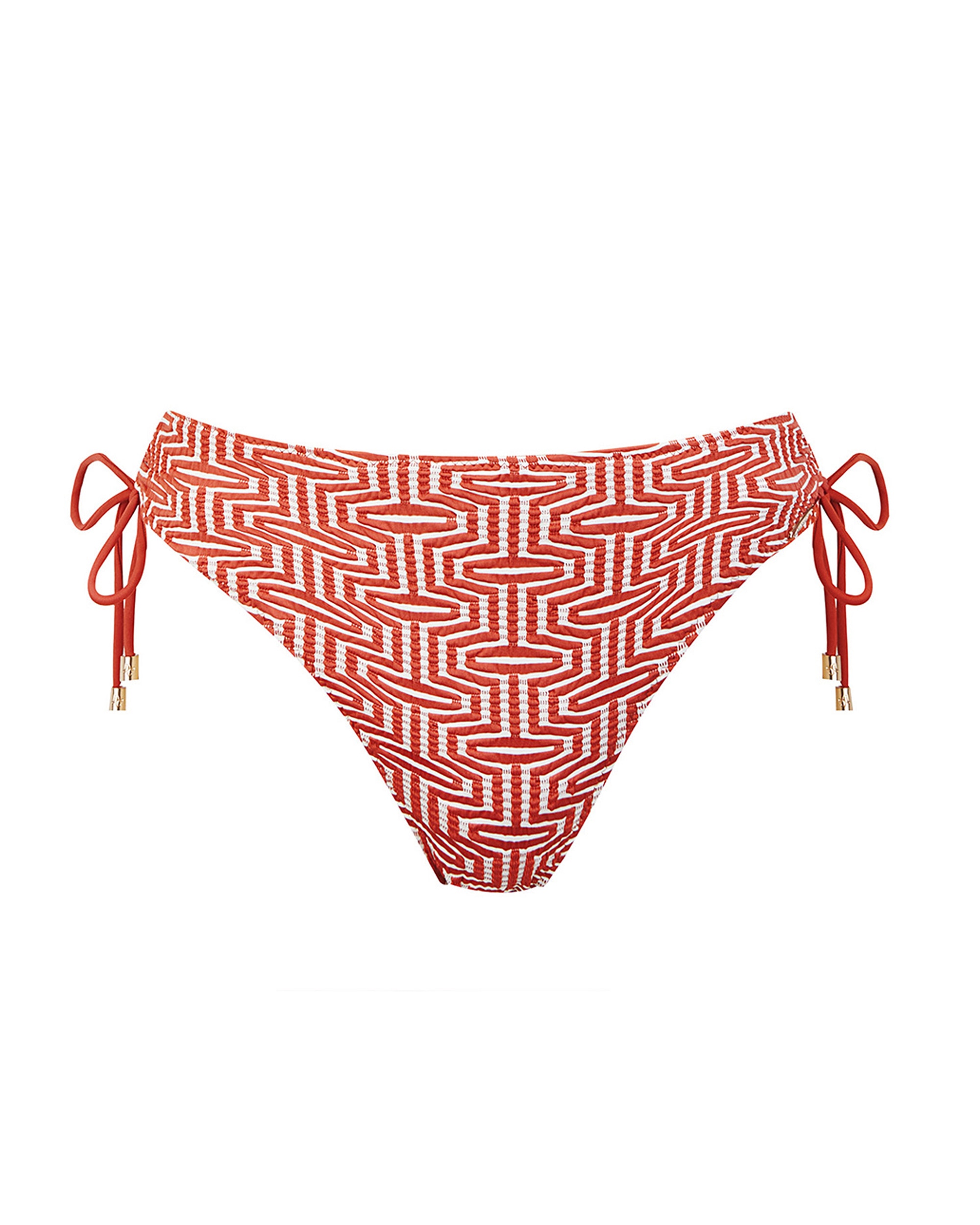Cueca de Biquíni da Coleção Class de Altura Média com Laços para Ajustar a Medida e Estampado Tanger Laranja-vulcânico-3