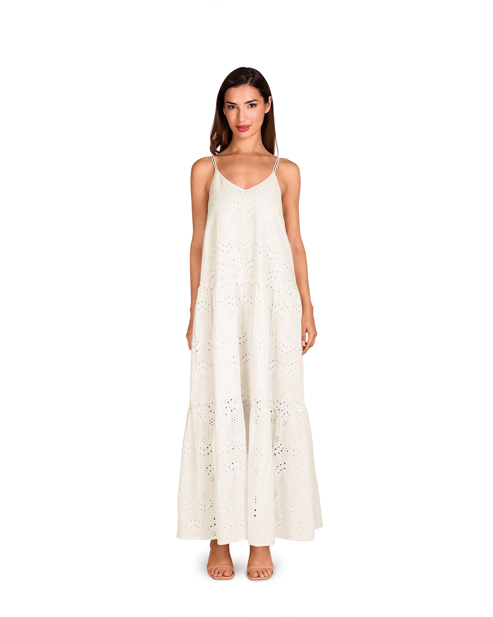 Imagem 0 de Vestido de Praia da Coleção Class de Alças e Estampado Perfurado em Branco