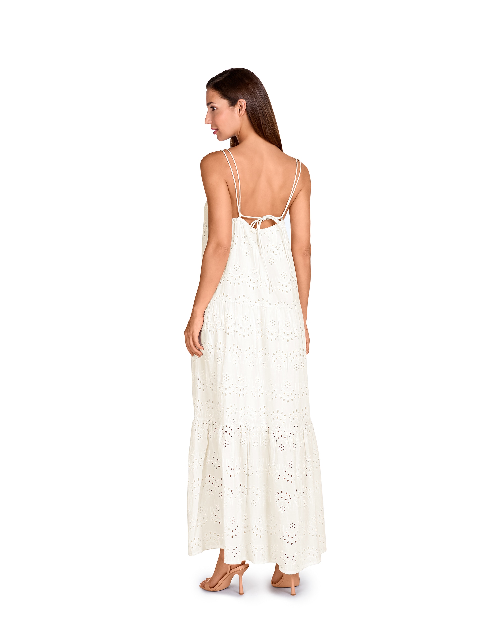 Vestido de Praia da Coleção Class de Alças e Estampado Perfurado em Branco Branco-2