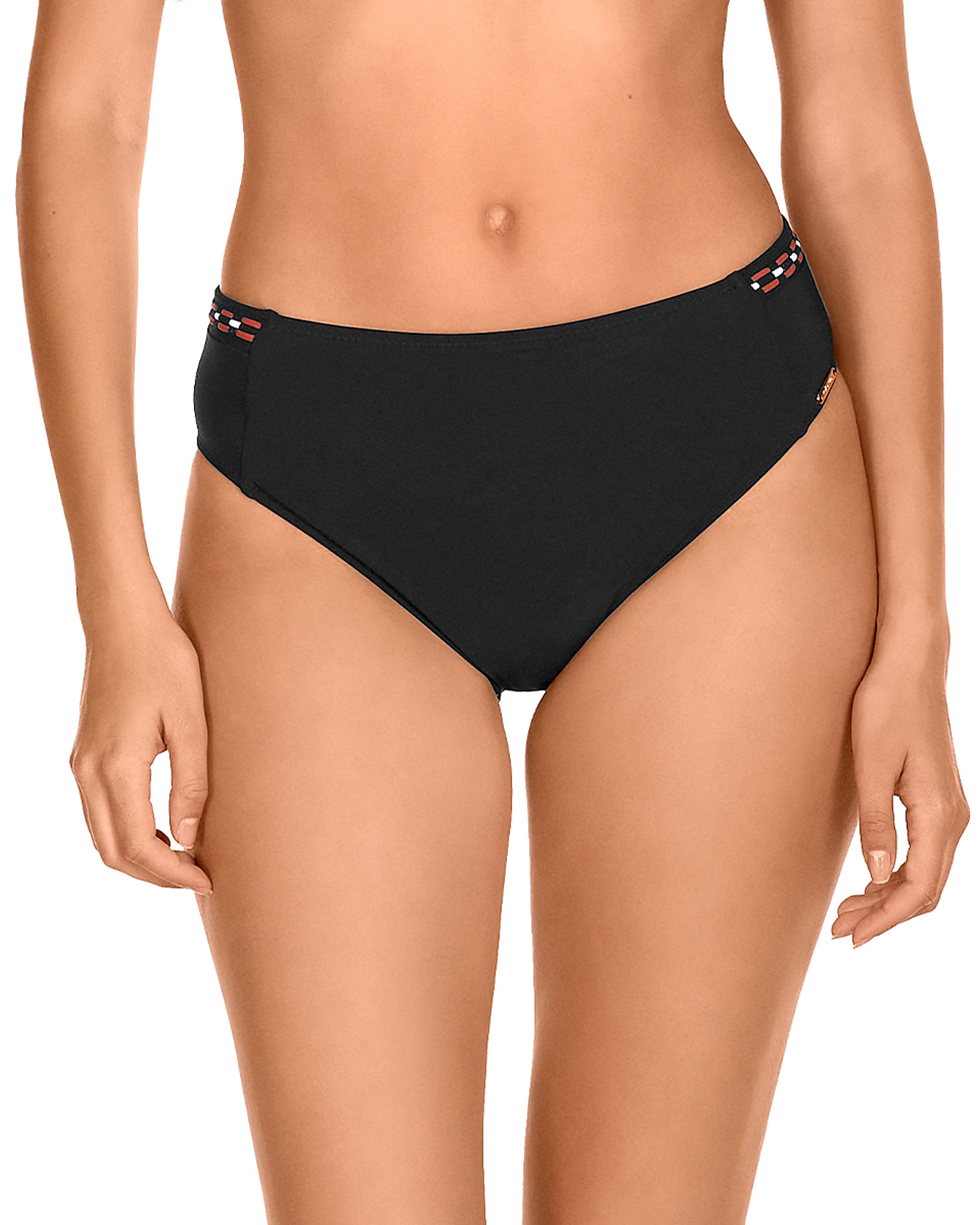 Cueca de Biquíni da Coleção Passarela Alta com Entrançado nas Laterais e Estampado Liso em Preto Preto-1