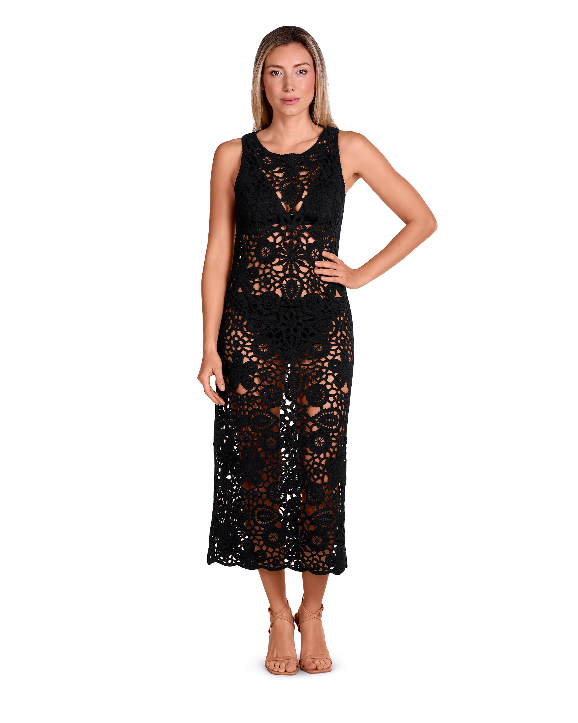 Imagem 0 de Vestido da Coleção Passarela com Estampado de Flores e Acabamento Crochet