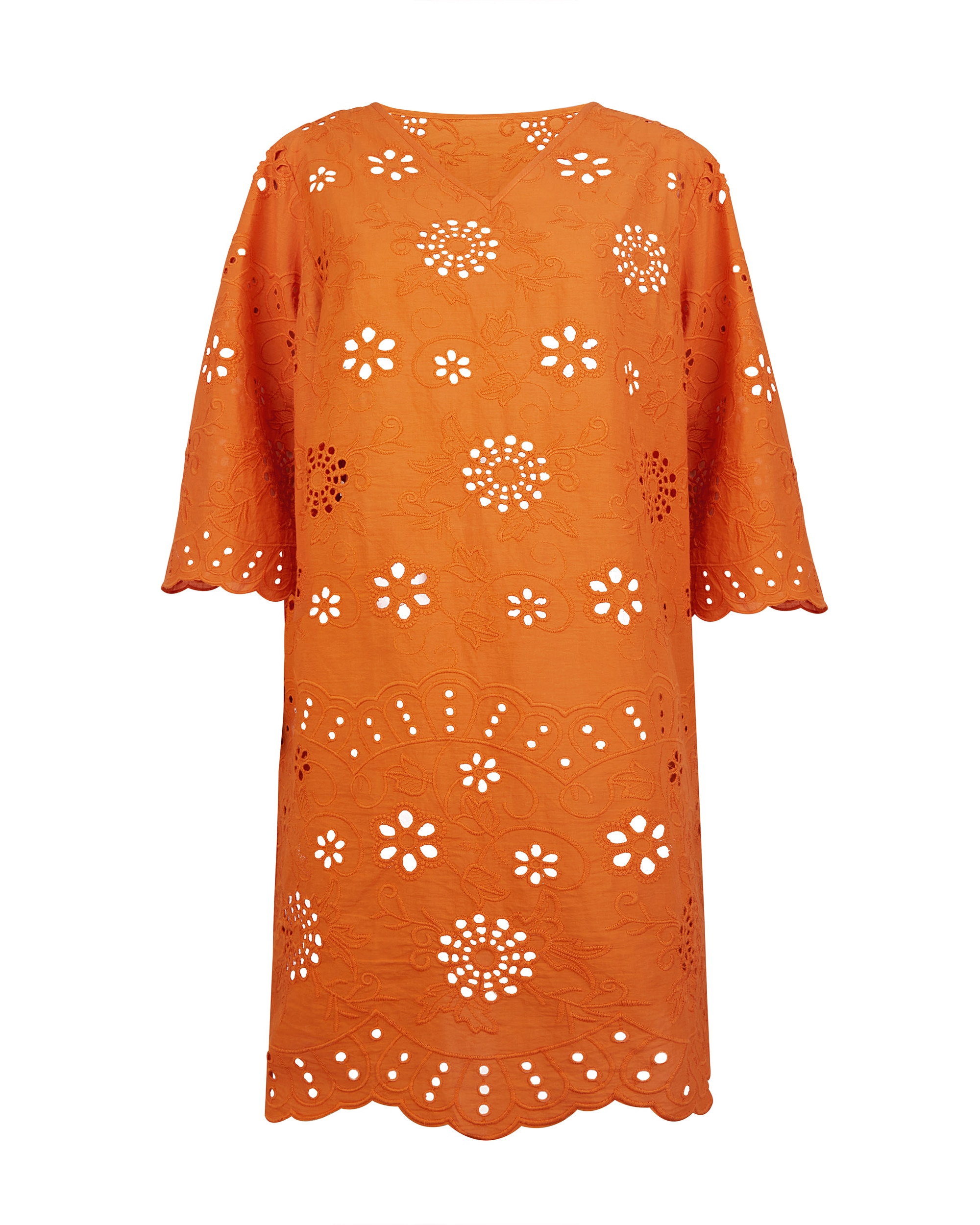 Vestido de Praia da Coleção Class de Manga Média e Estampado Perfurado em Laranja Laranja-forte-3