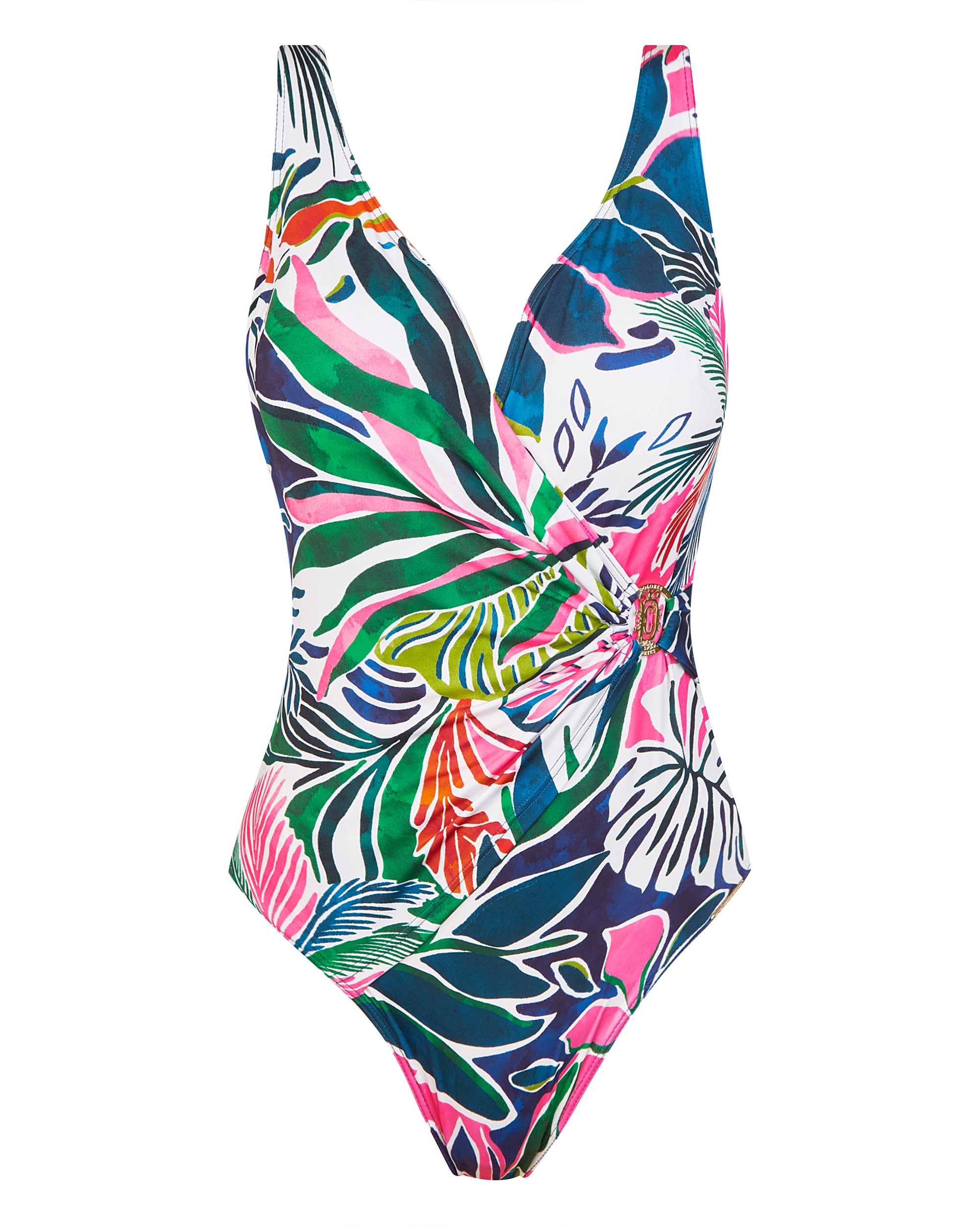 Fato de Banho Shapewear Modelador com Alças Fixas e Estampado Tropical Multicolor-3