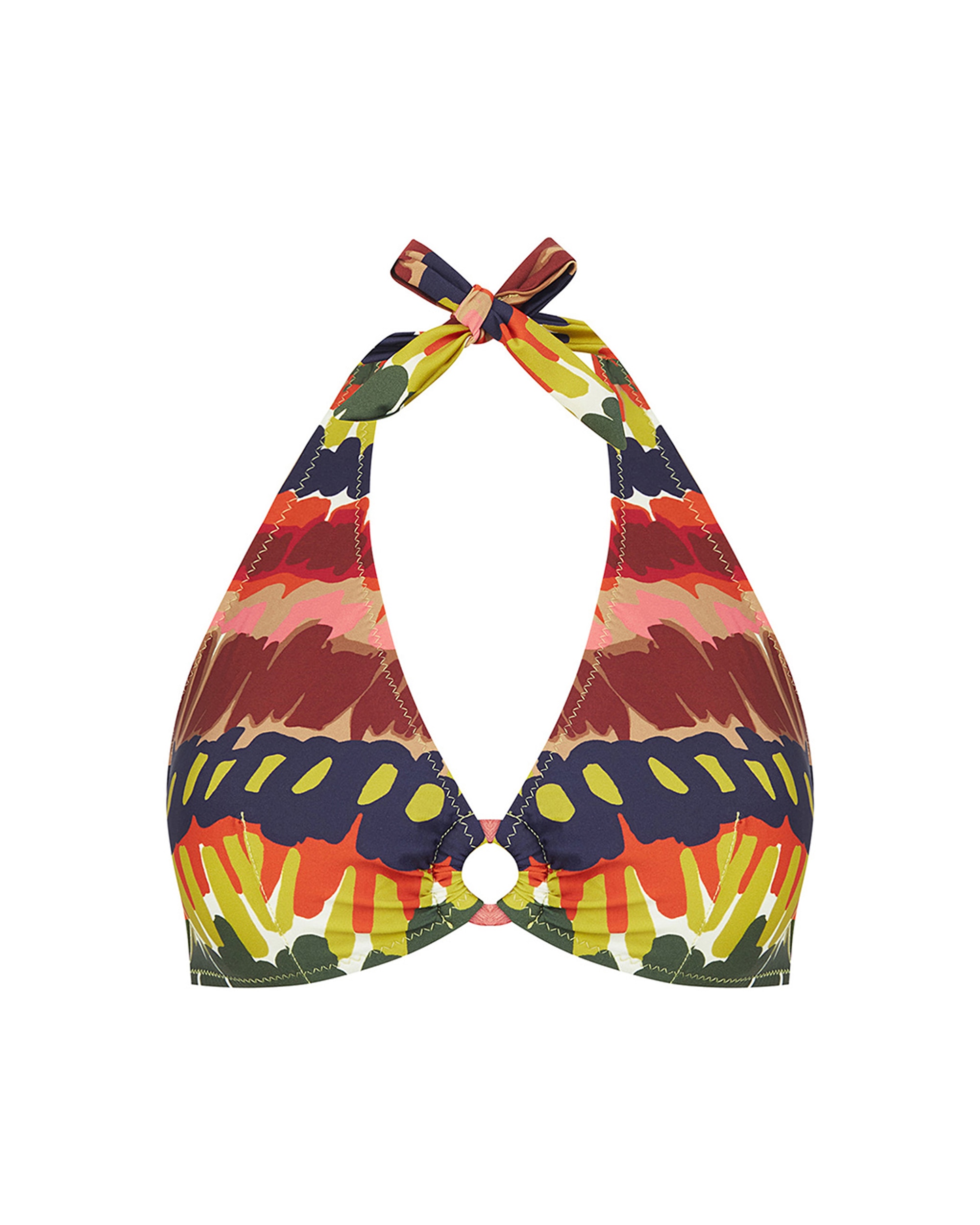 Top de Biquíni Halter Atado ao Pescoço e Estampado Abstrato Multicolor-3