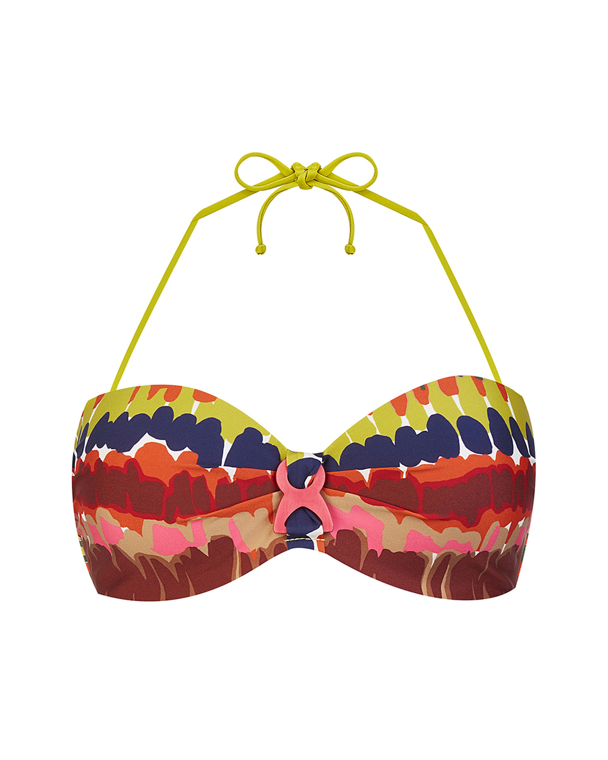Top de Biquíni Bandeau Atado ao Pescoço e Estampado Abstrato Multicolor-3