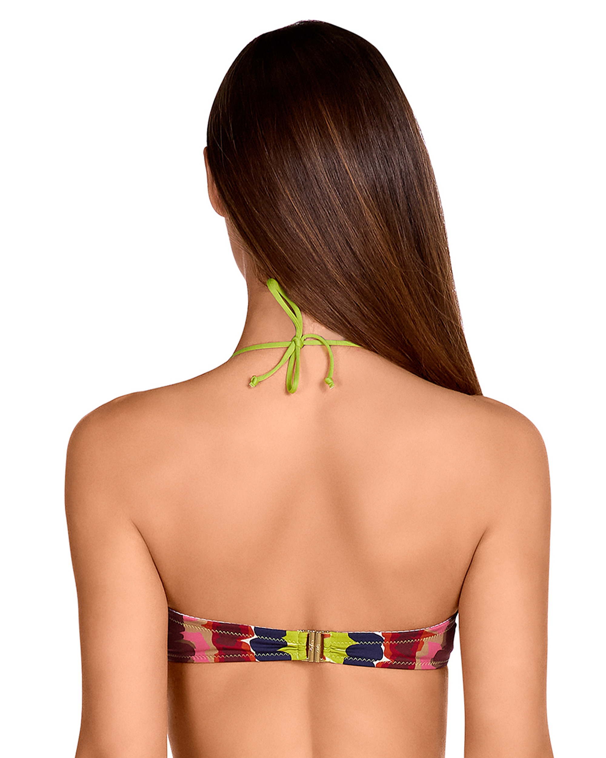 Top de Biquíni Bandeau Atado ao Pescoço e Estampado Abstrato Multicolor-2