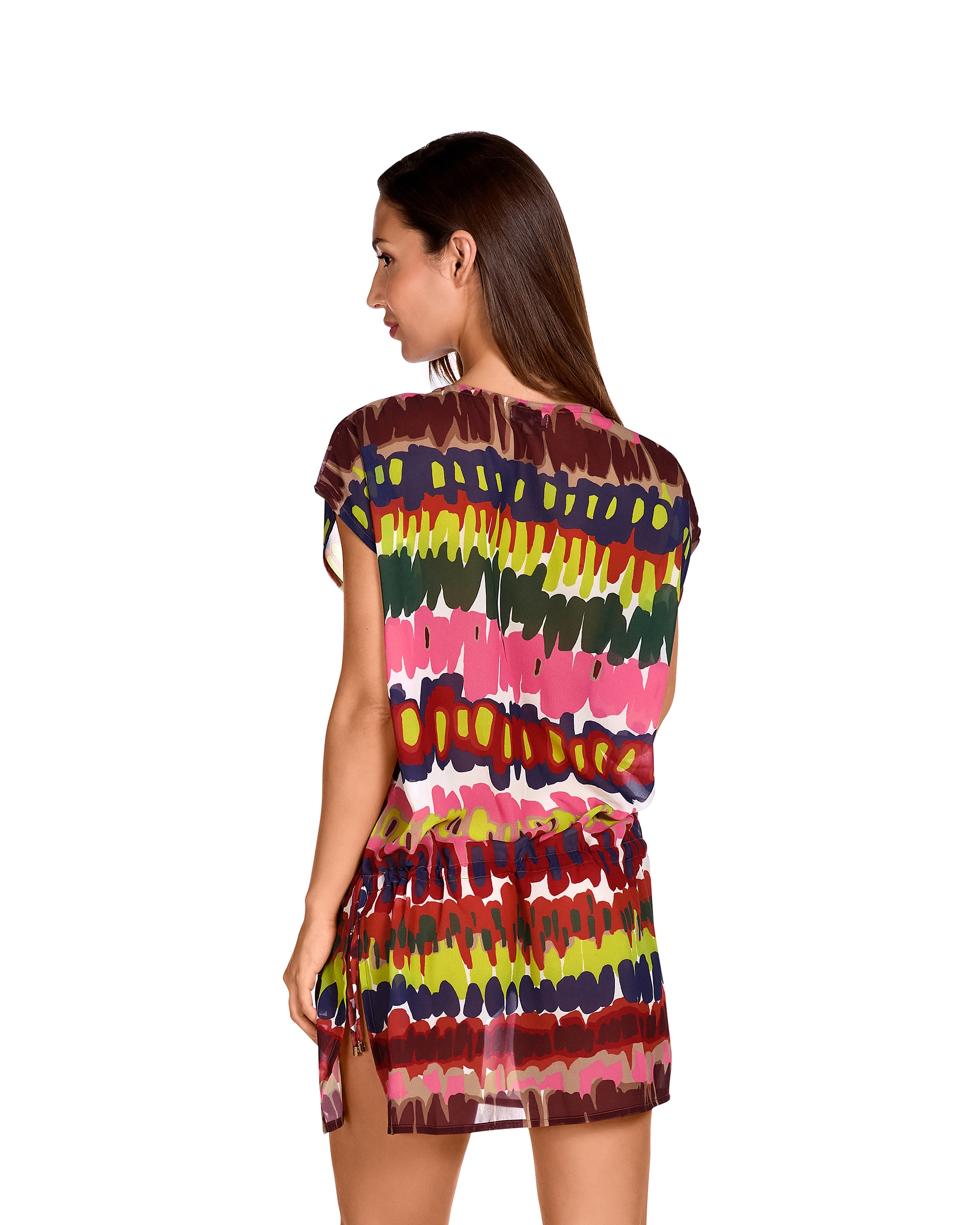 Vestido de Praia Curto com Estampado Abstrato Multicolor-2