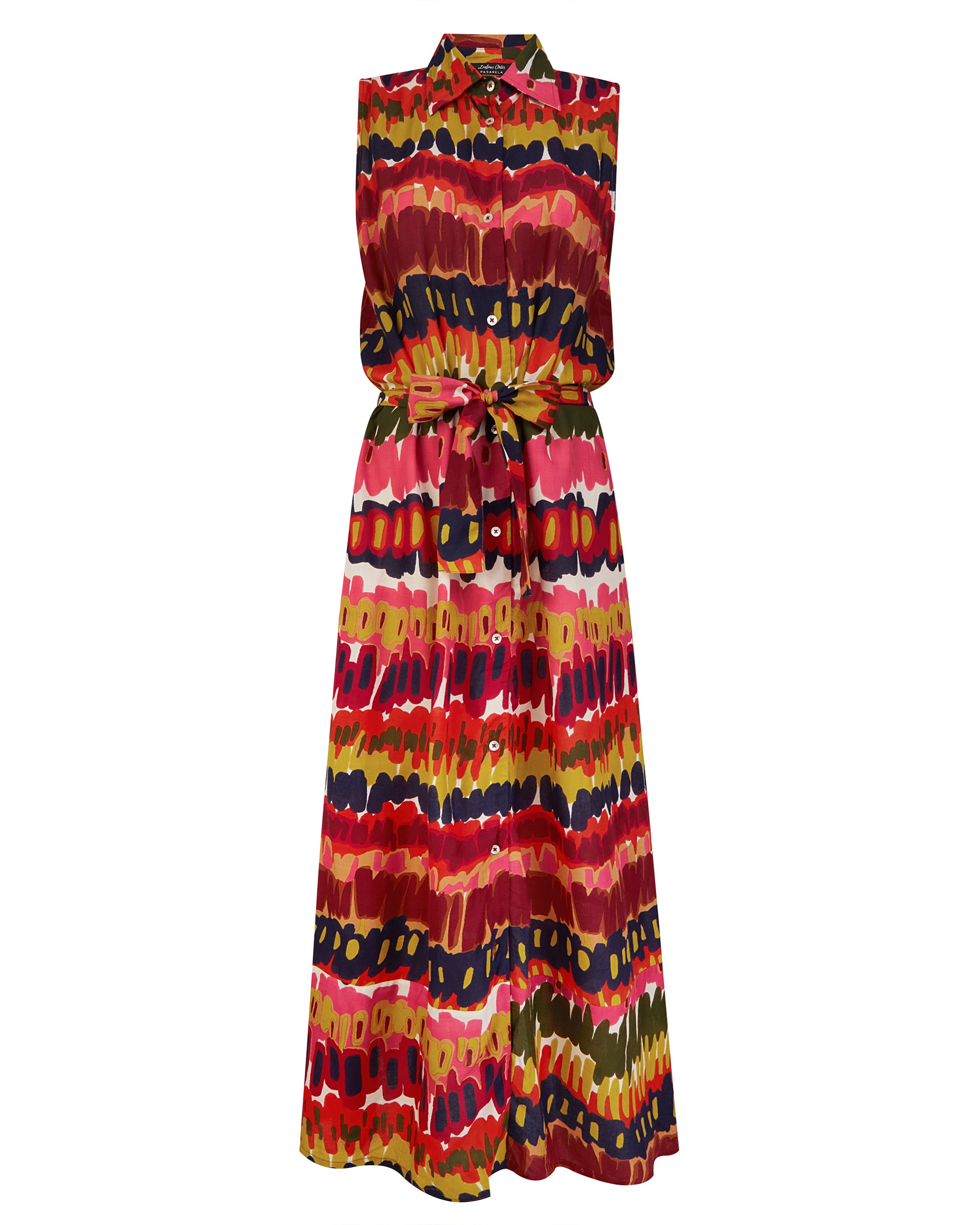 Vestido Midi Abotoado com Laço na Cintura e Estampado Abstrato Multicolor-3